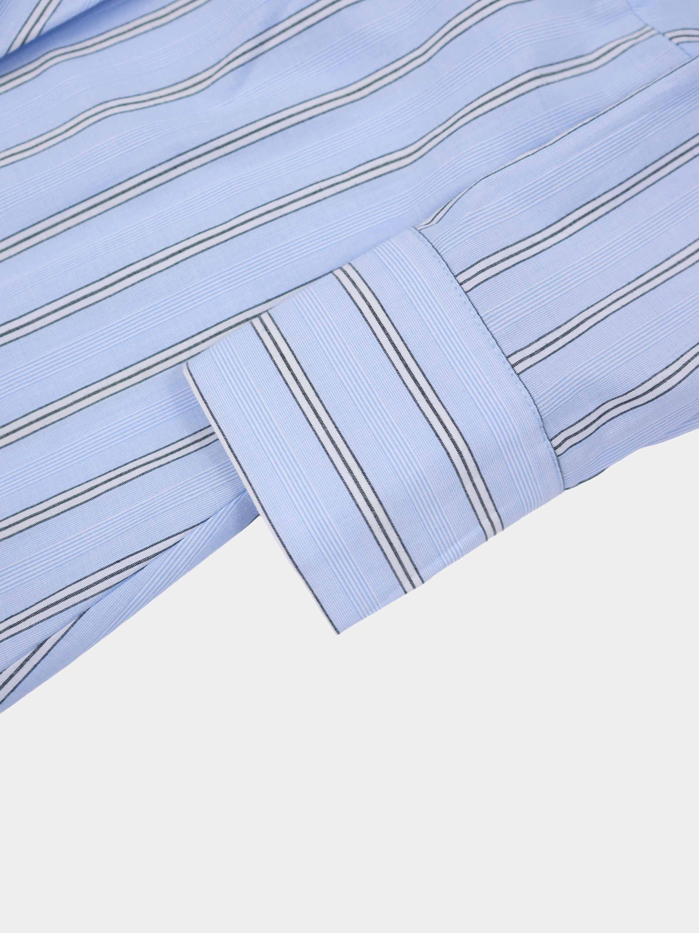 Pinstripe Tie Front Shirtdress-Light Blue Stripe