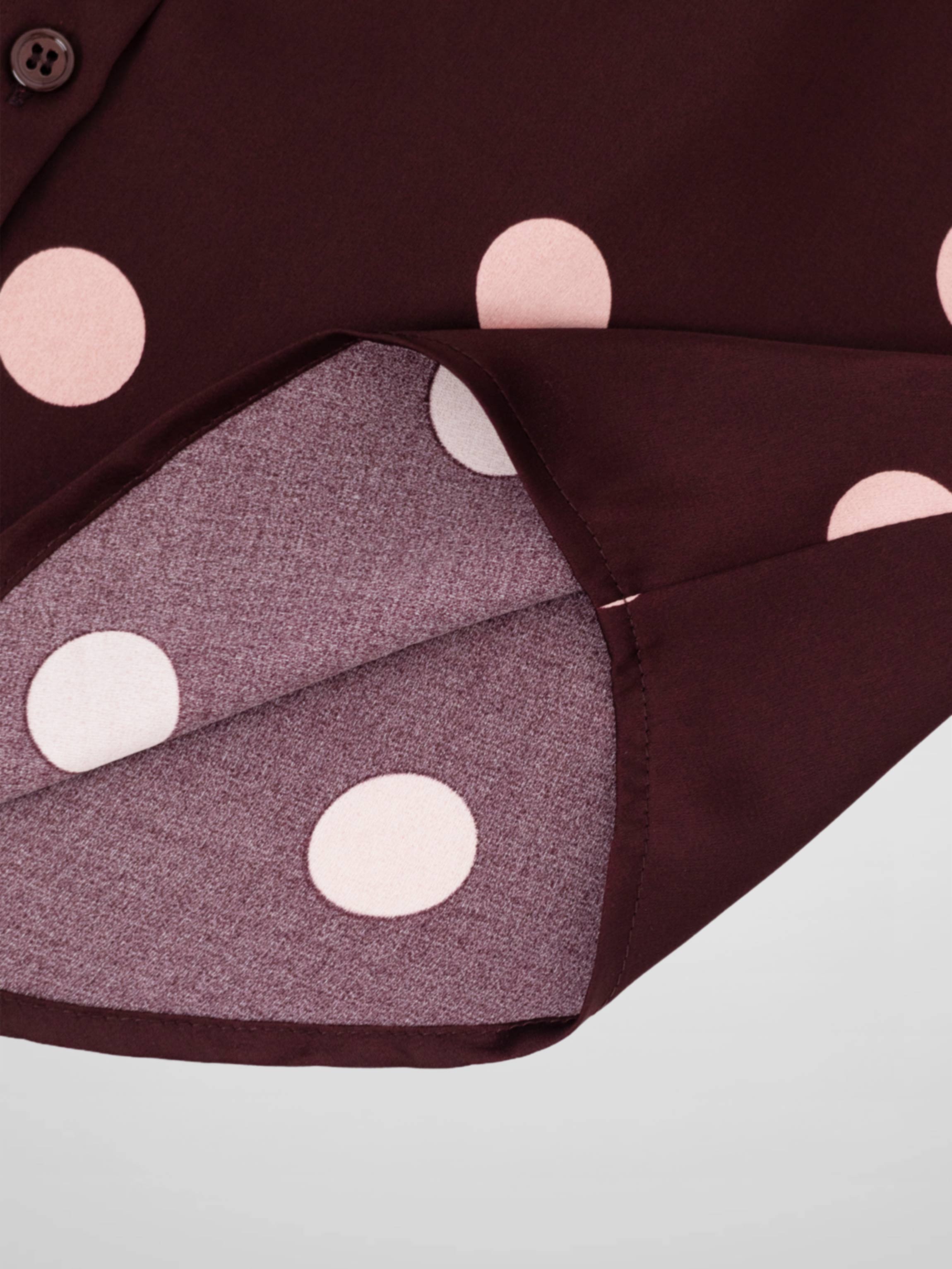 Oversized Satin Blouse-Burgundy/Cream Polka Dot