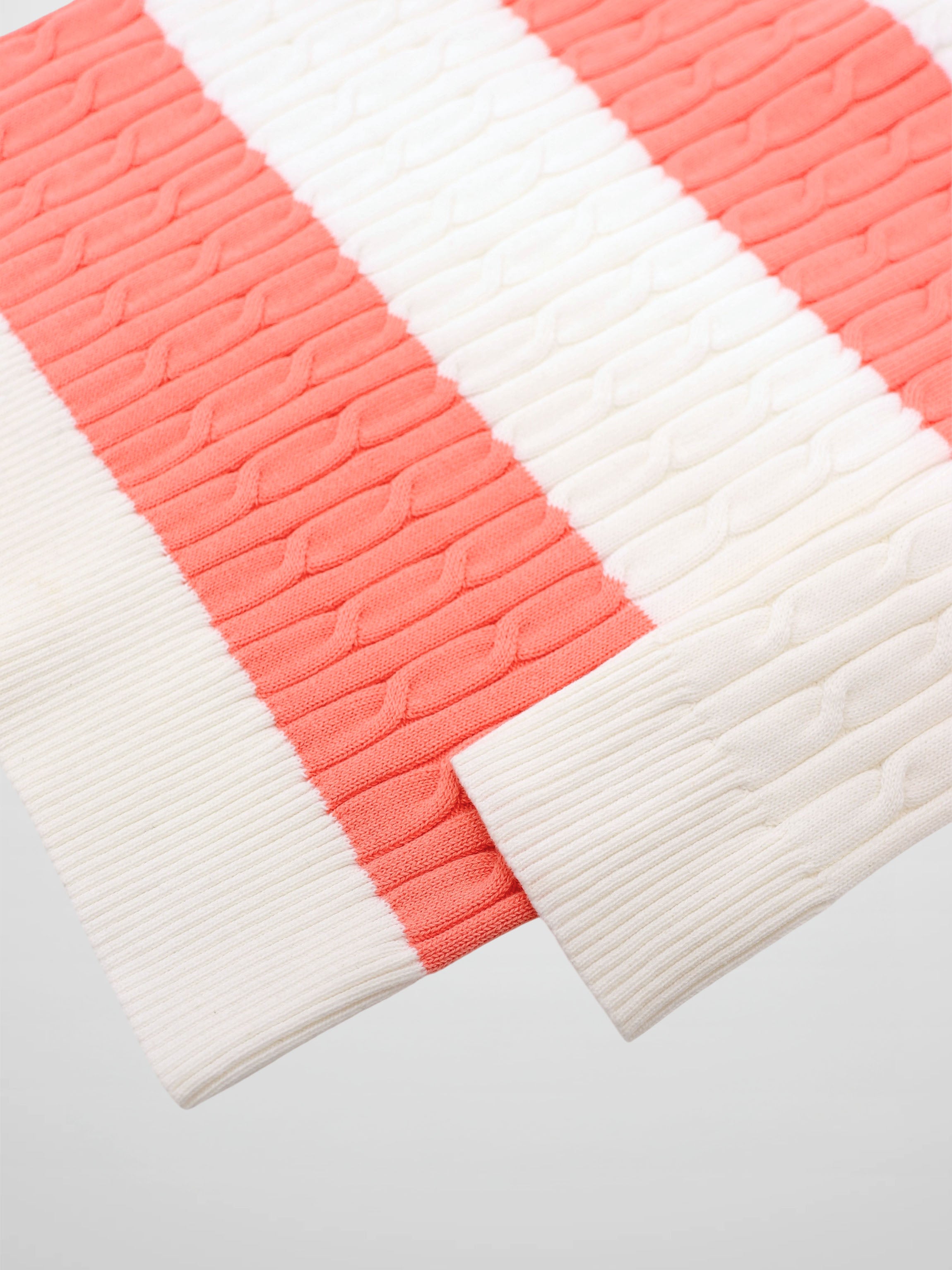 Striped Cable Sweater-Coral/White