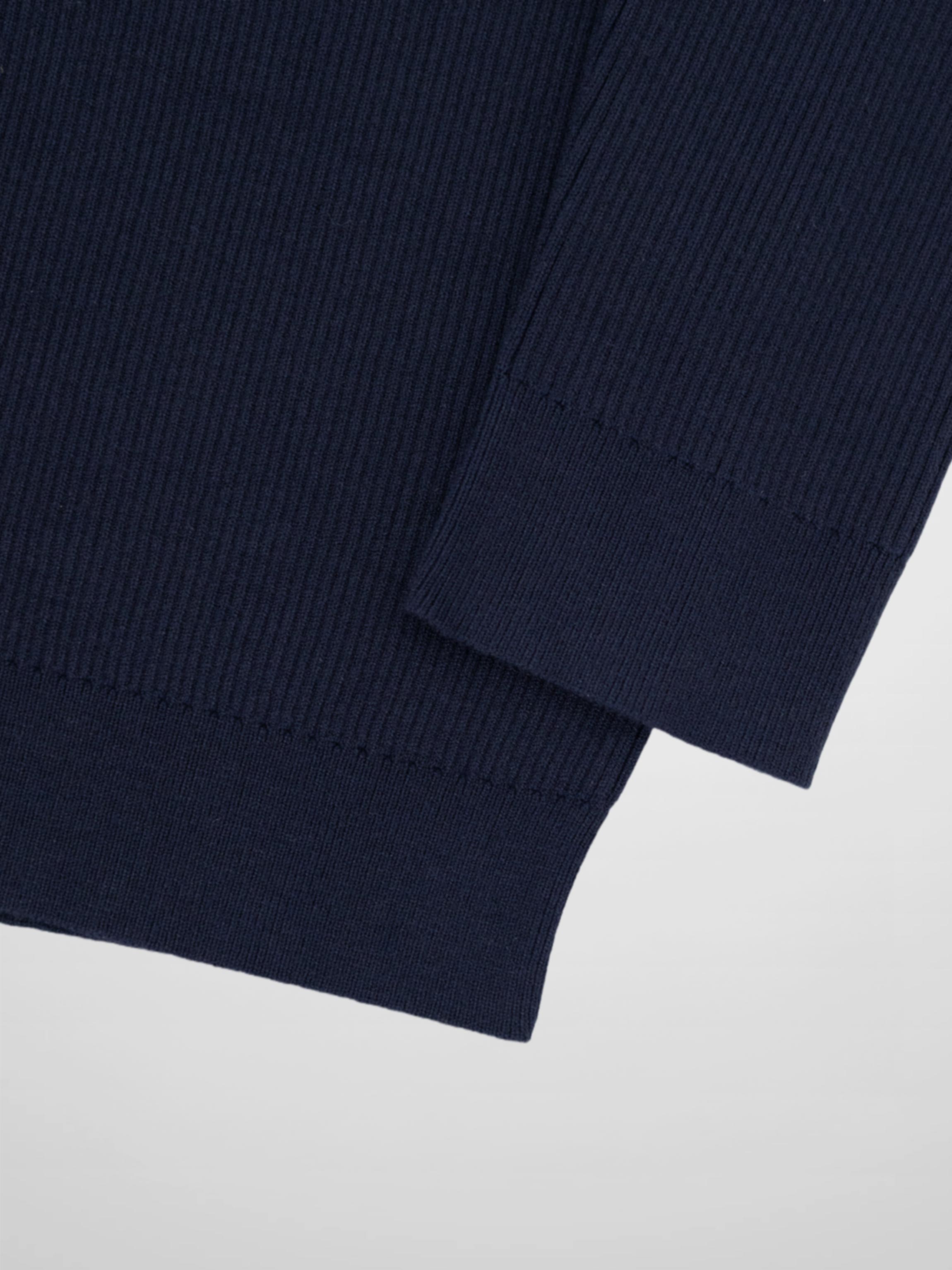 Ribbed Crew Neck Cardigan-True Navy