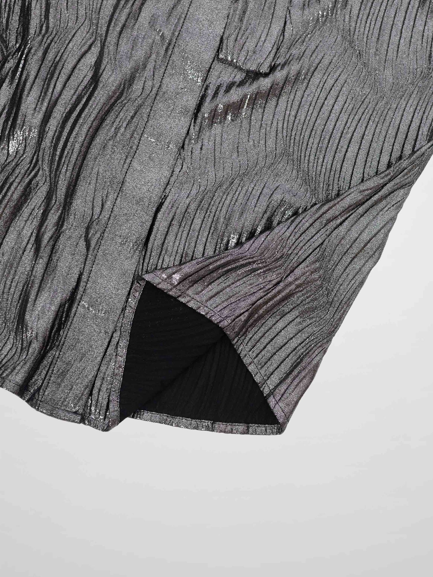 Shimmer Texture Bow Blouse-Black/Silver