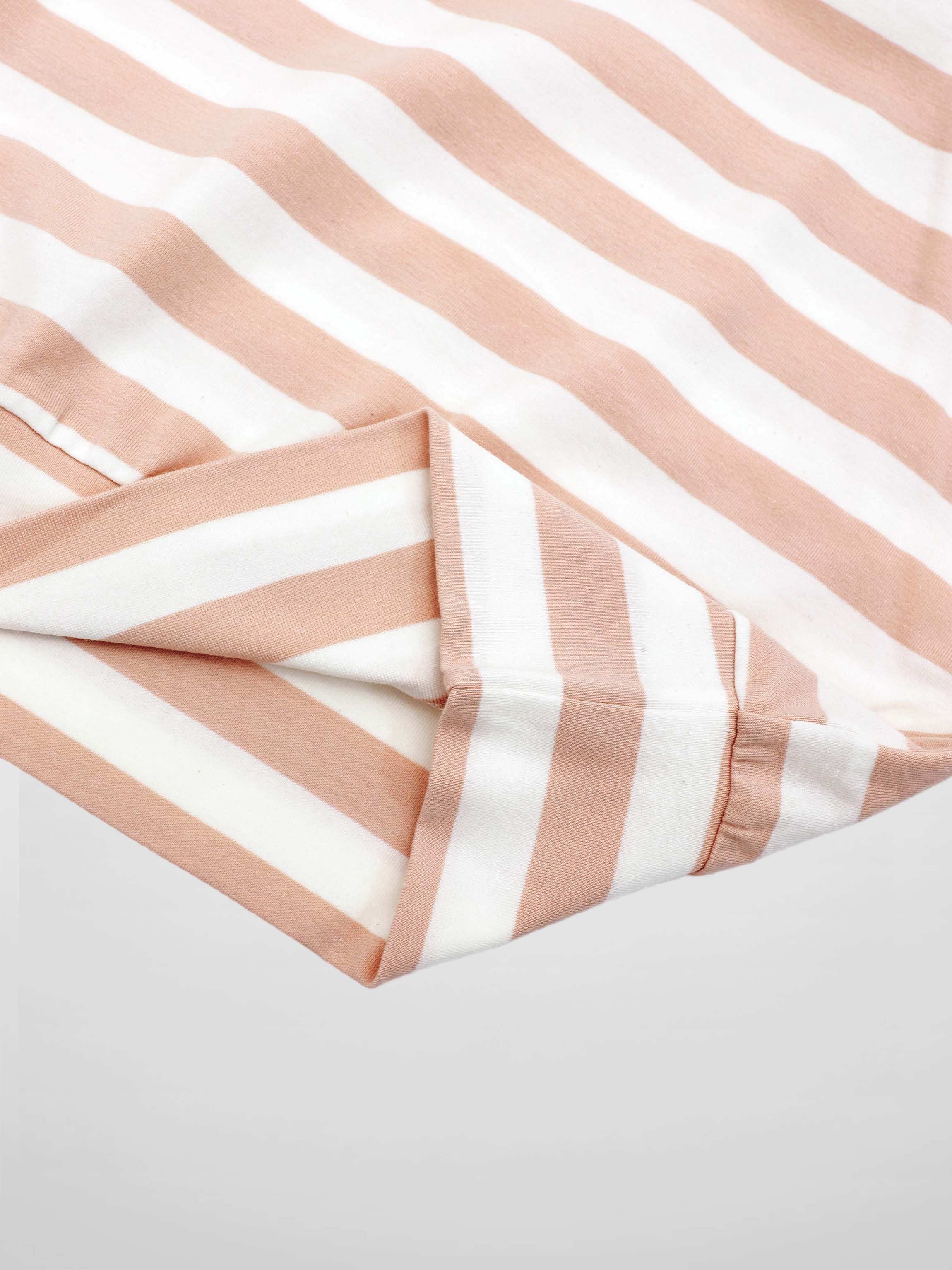 Striped Collar Bomber Tee-Tan/White