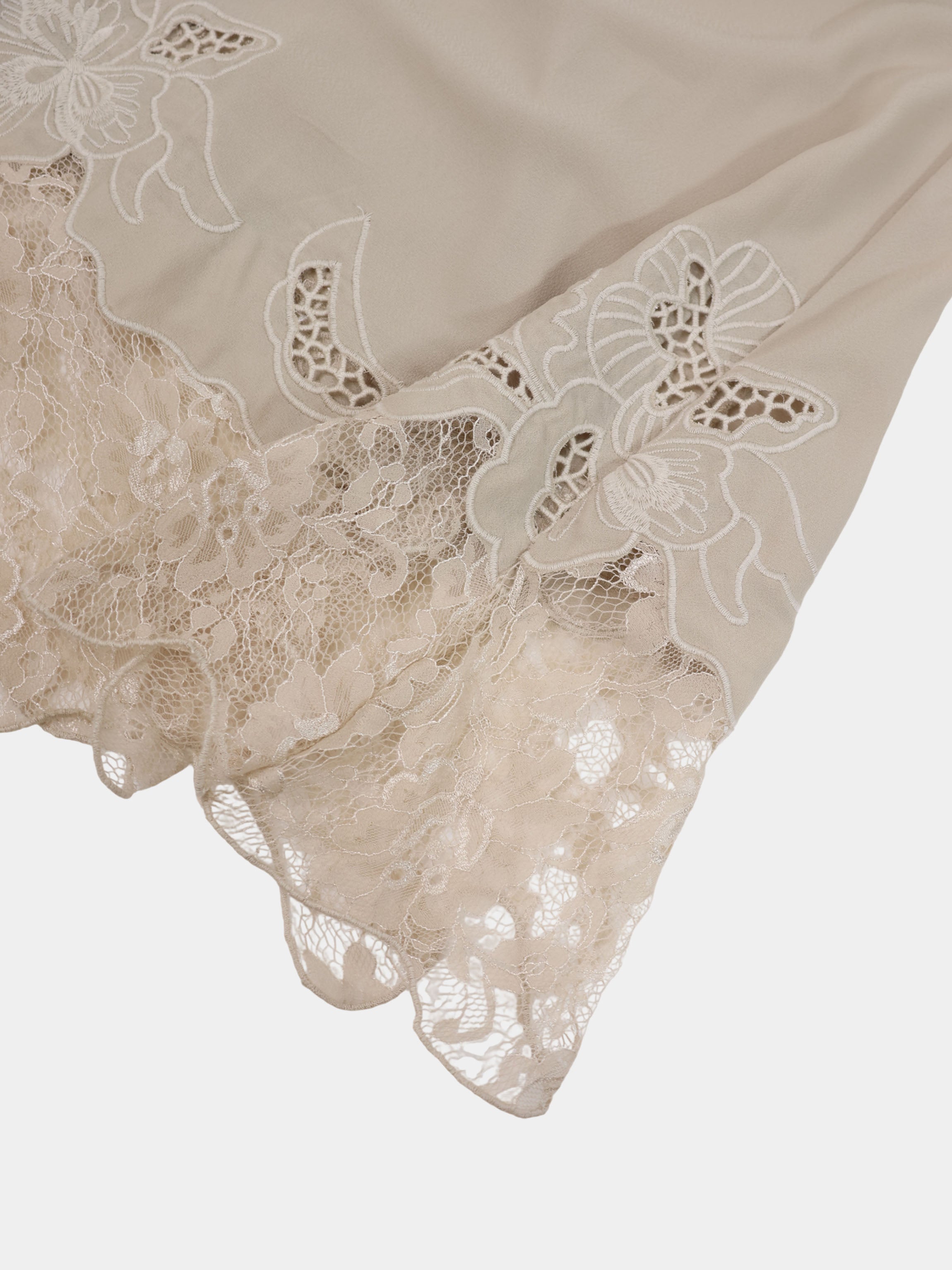 Lace Trim Crepe Dress-Sand