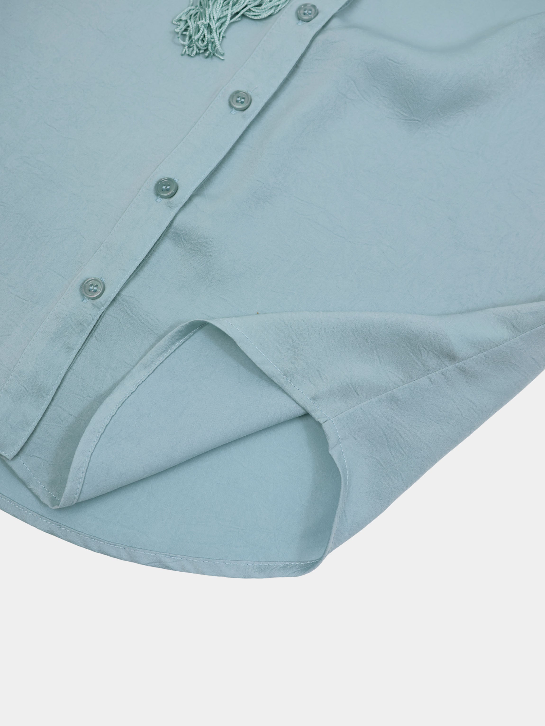 Fringe Bow Blouse-Light Blue