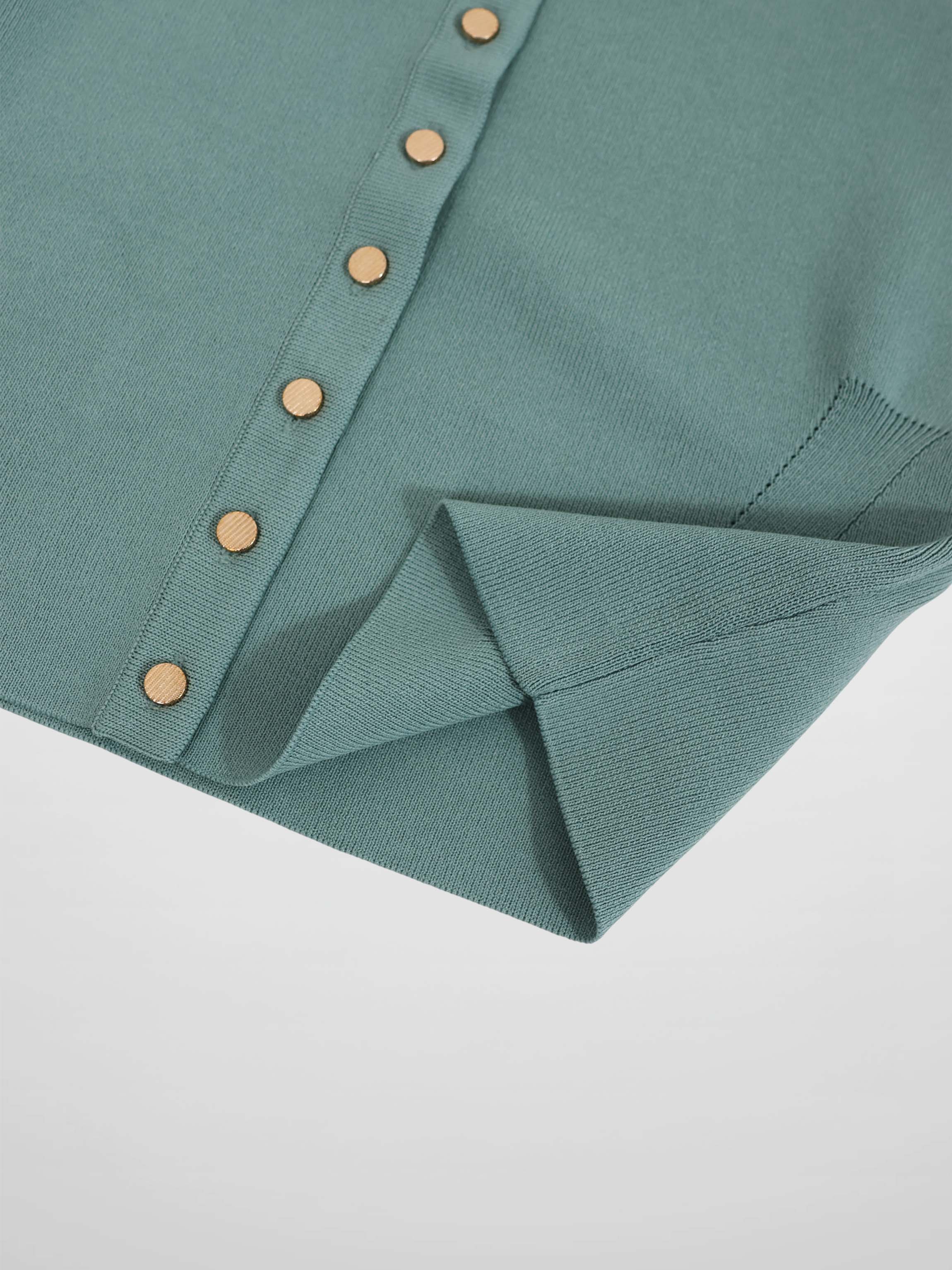 Gold Button Crop Cardigan-Sage