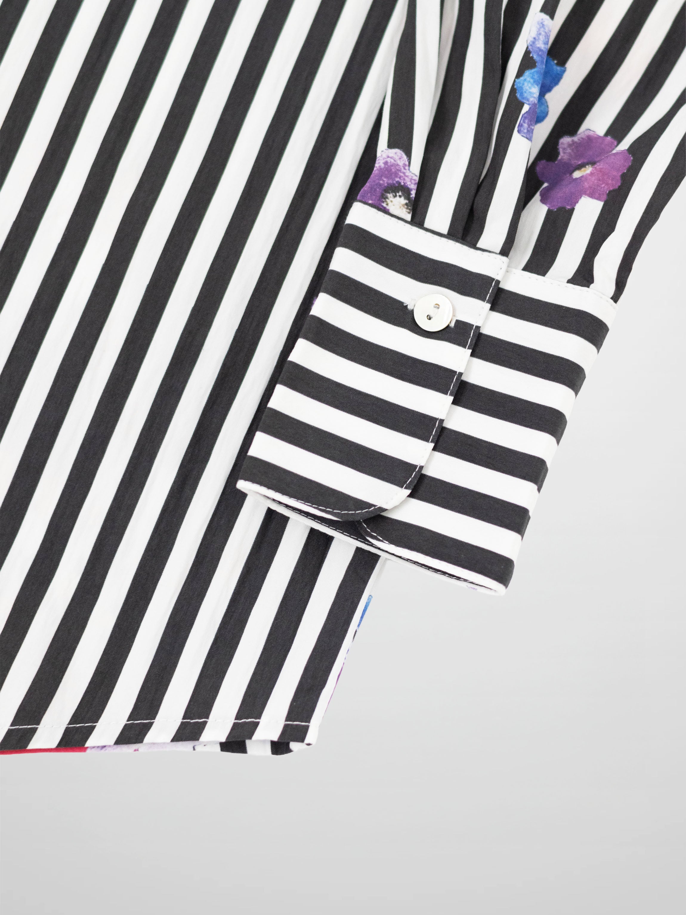 Printed Crinkle Button Down Blouse-Floral Stripe