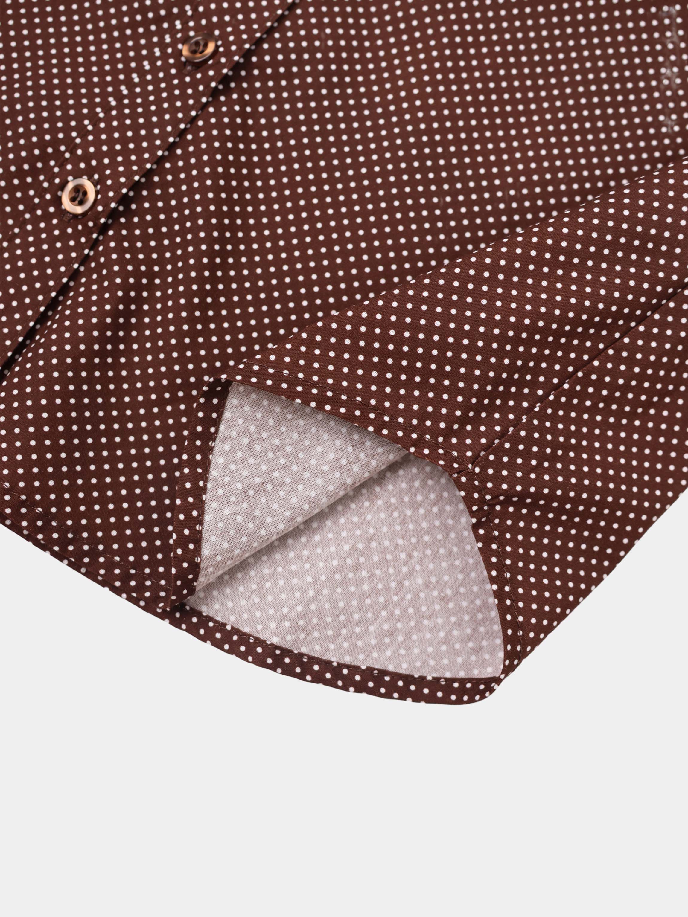 White Collar Mini Dot Shirt-Brown/White