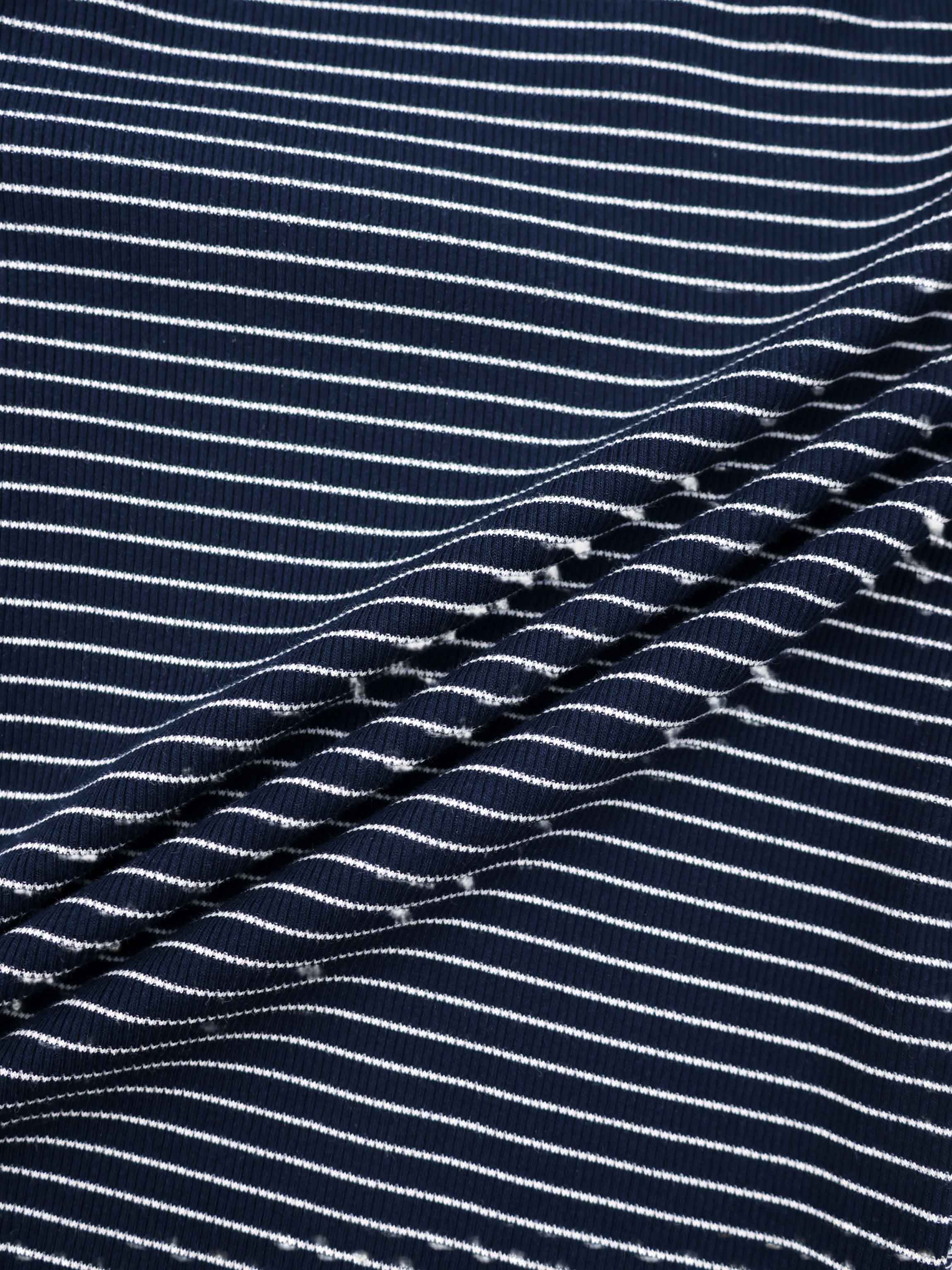 Striped Cross Stitch T-Shirt-Navy