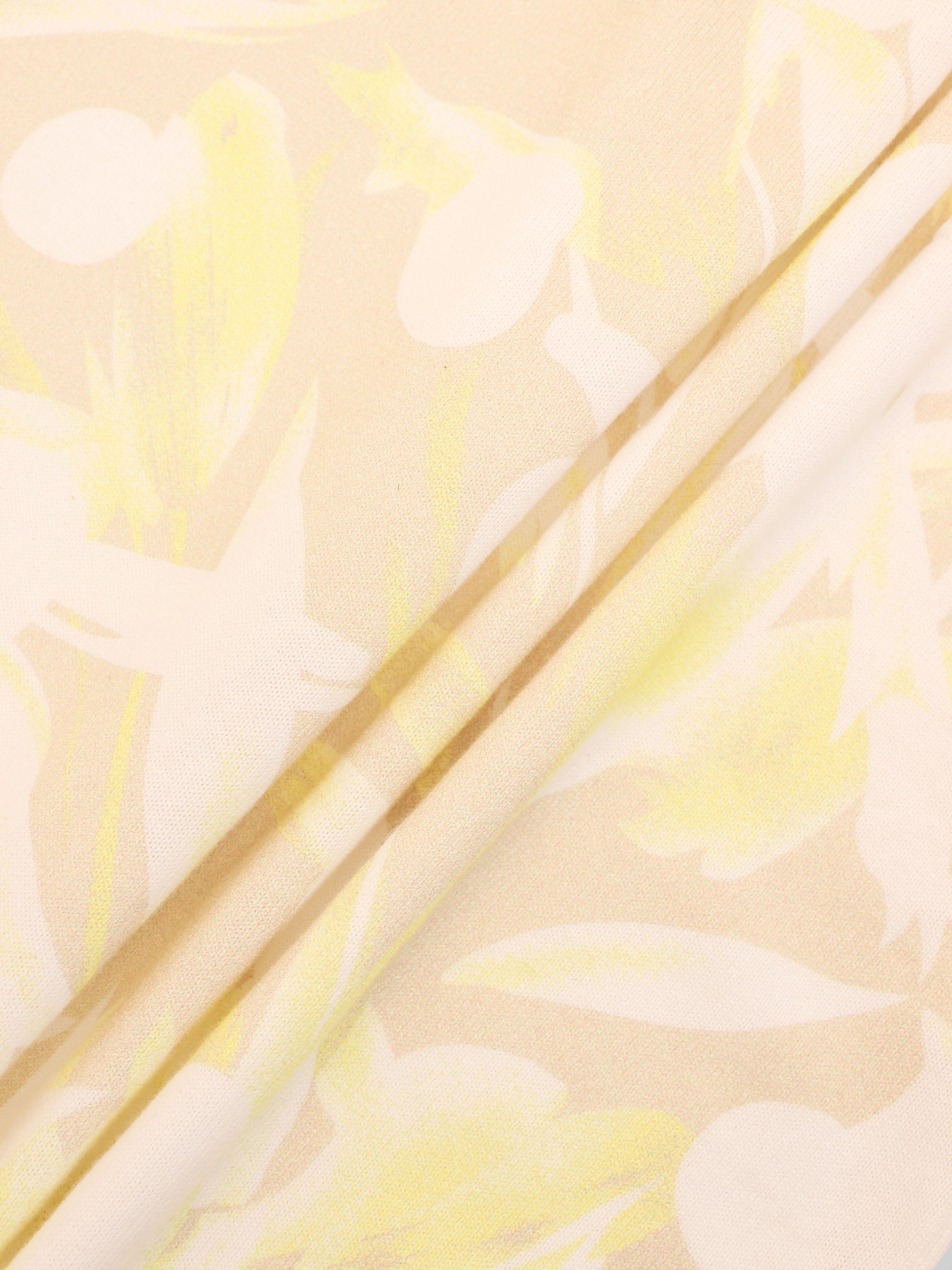 Printed Thin Button-Down Crew Cardigan-Yellow Floral