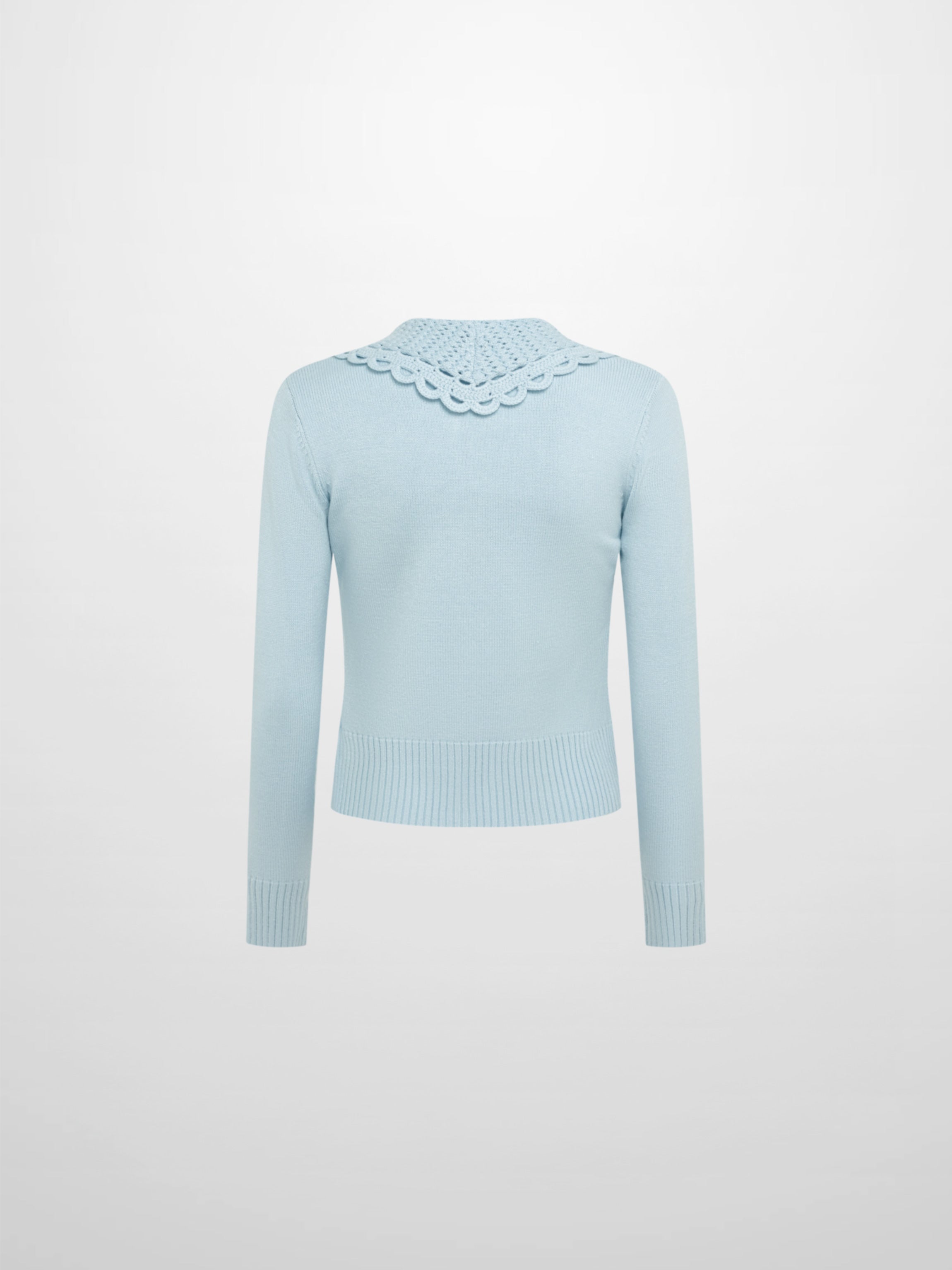 Scalloped Crochet Collar Cardigan - Light Blue