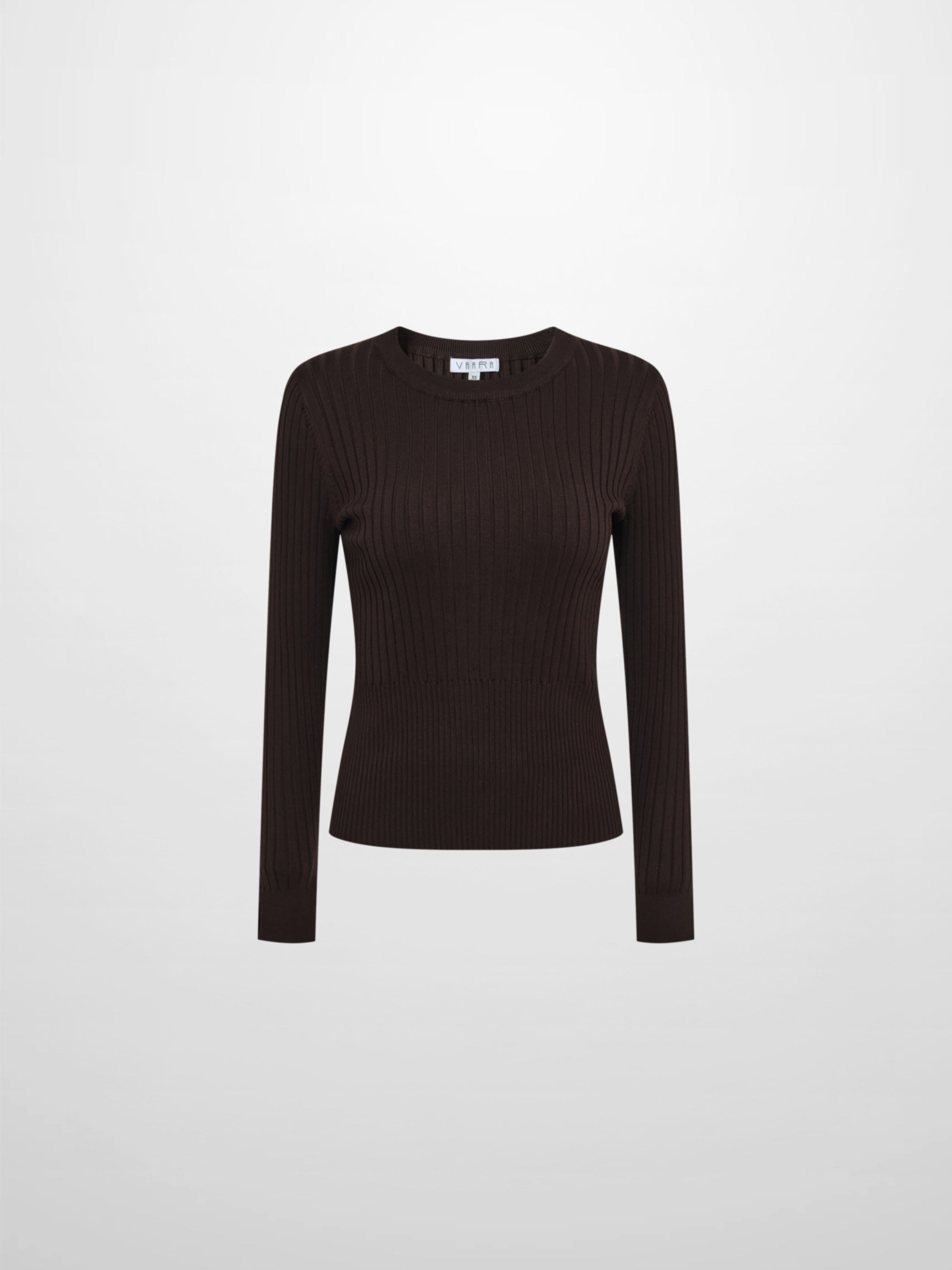 Soft Thin Ribbed Banded Sweater - Brown