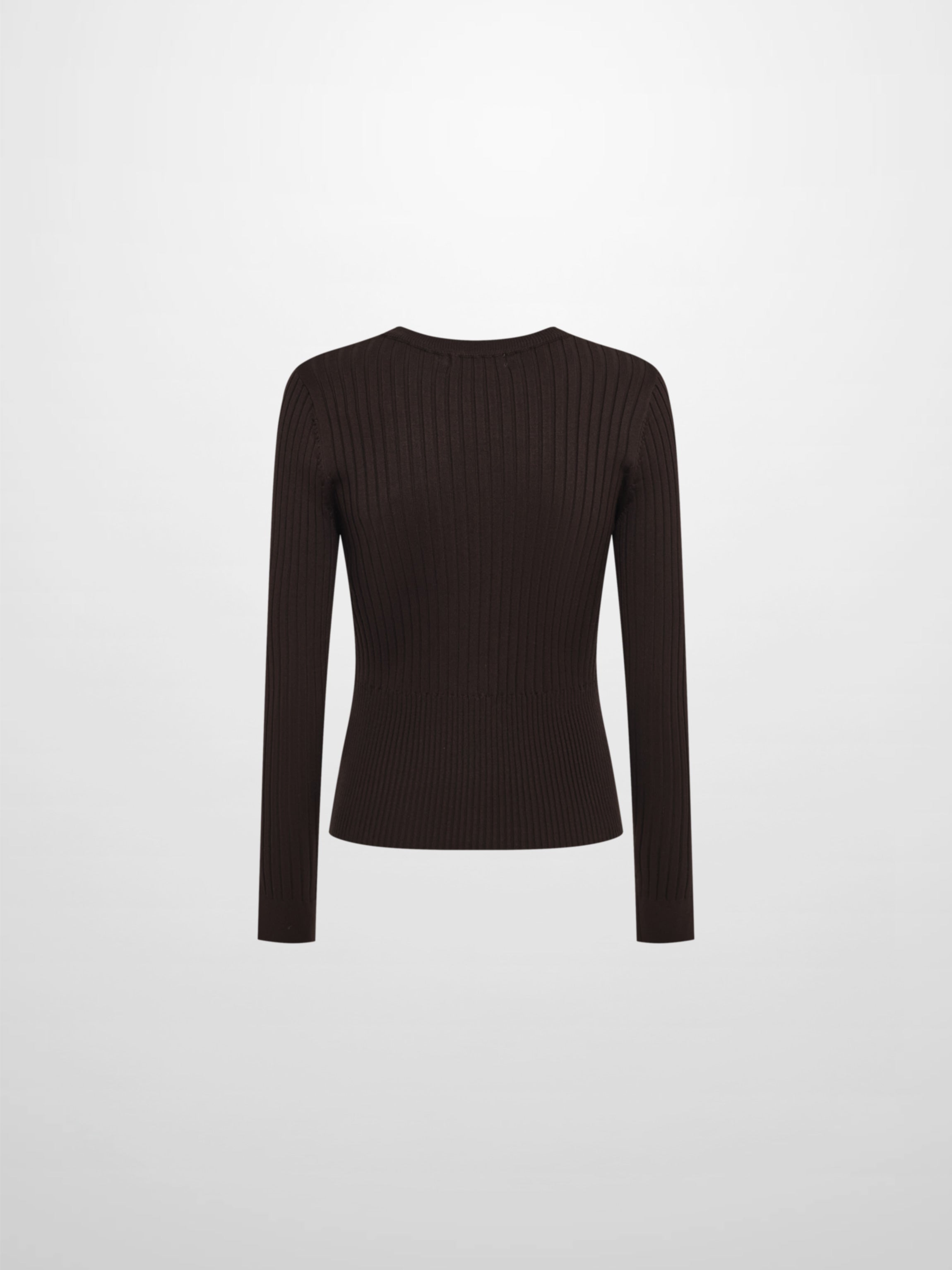Soft Thin Ribbed Banded Sweater - Brown