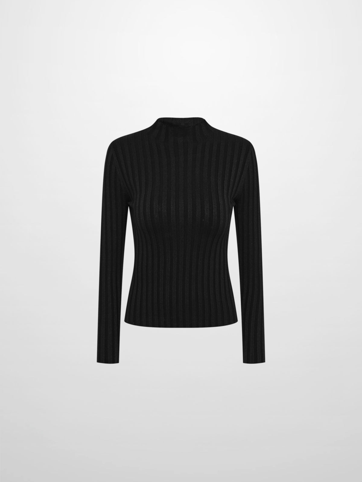 Lurex Ribbed Mock Neck Sweater - Black