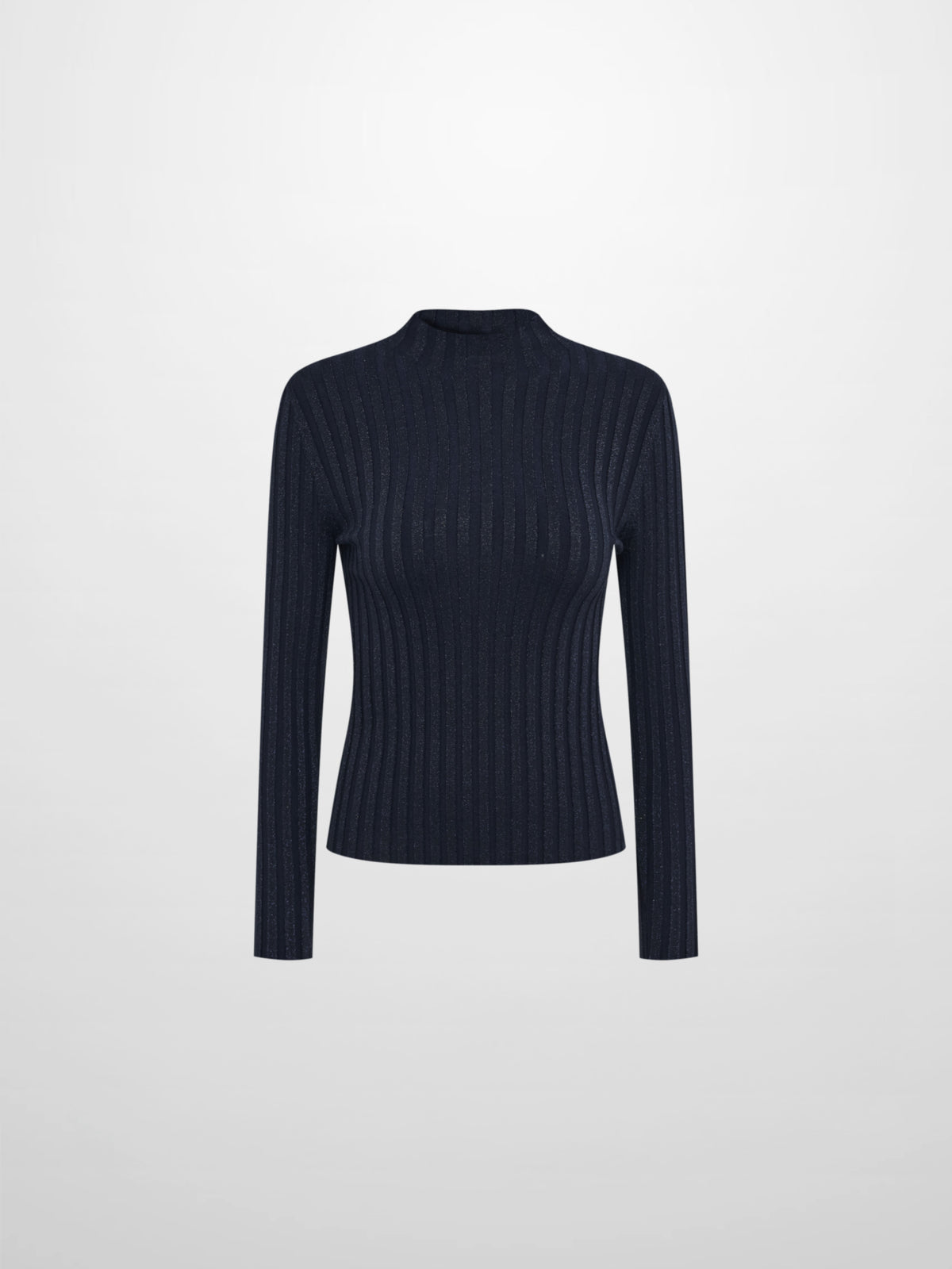 Lurex Ribbed Mock Neck Sweater - Navy