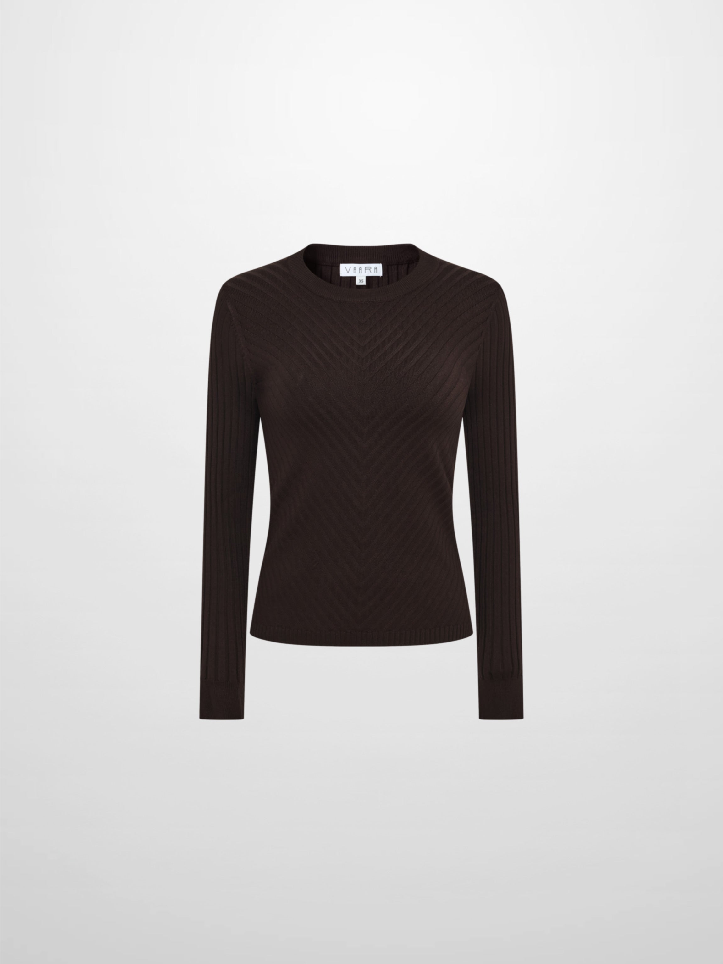 V Ribbed Sweater - Brown