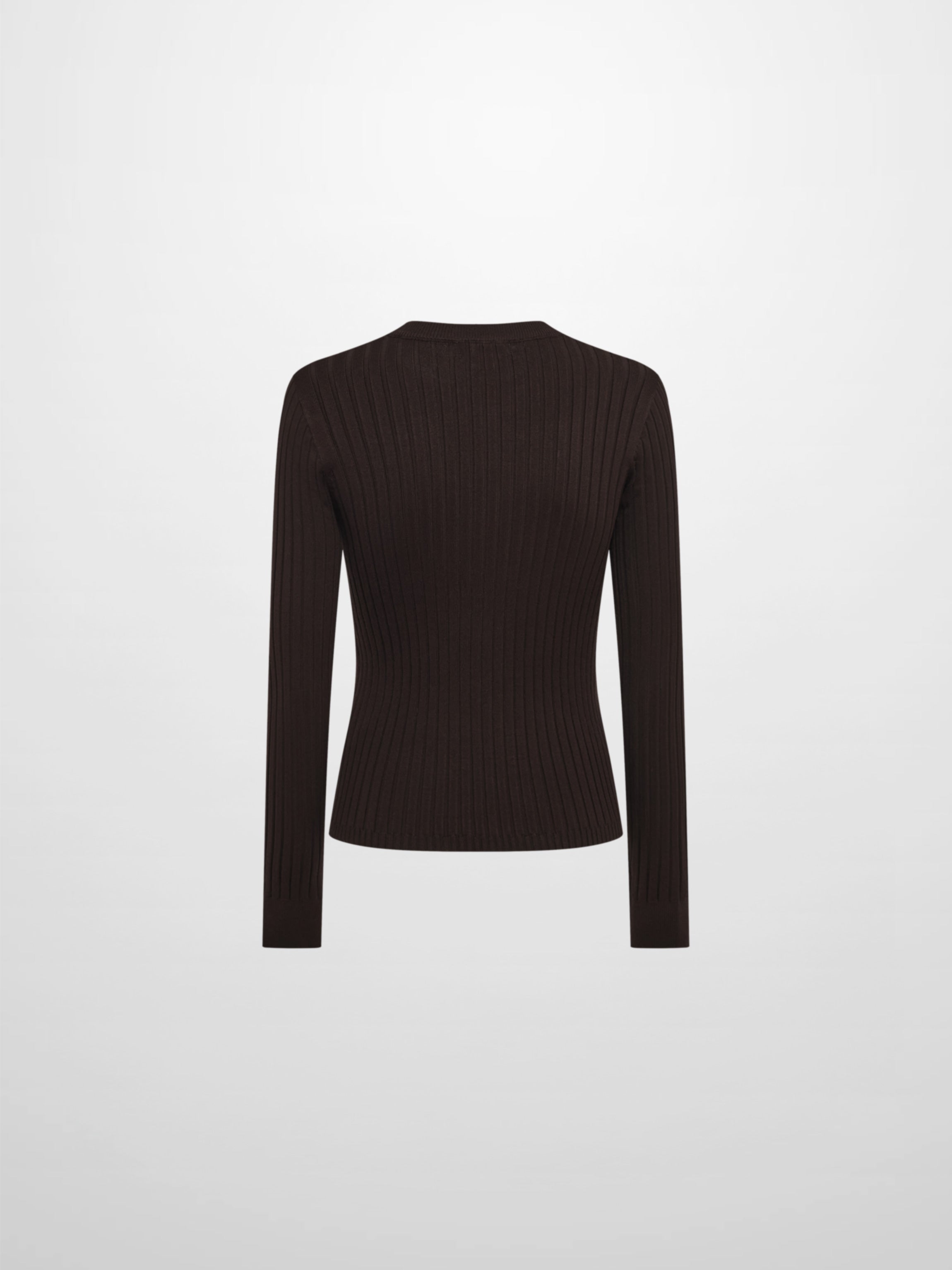 V Ribbed Sweater - Brown
