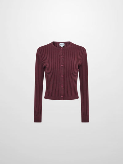 Lightweight Ribbed Cardigan 20"- Burgundy