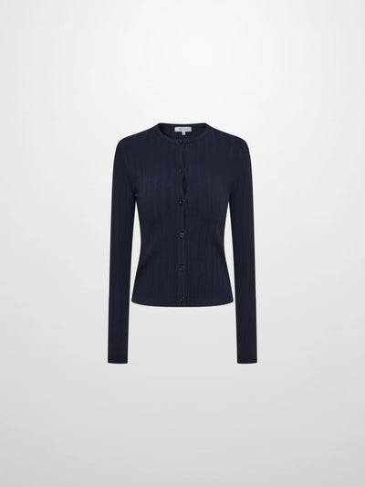 Silk Knit Ribbed Cardigan 20" - Navy