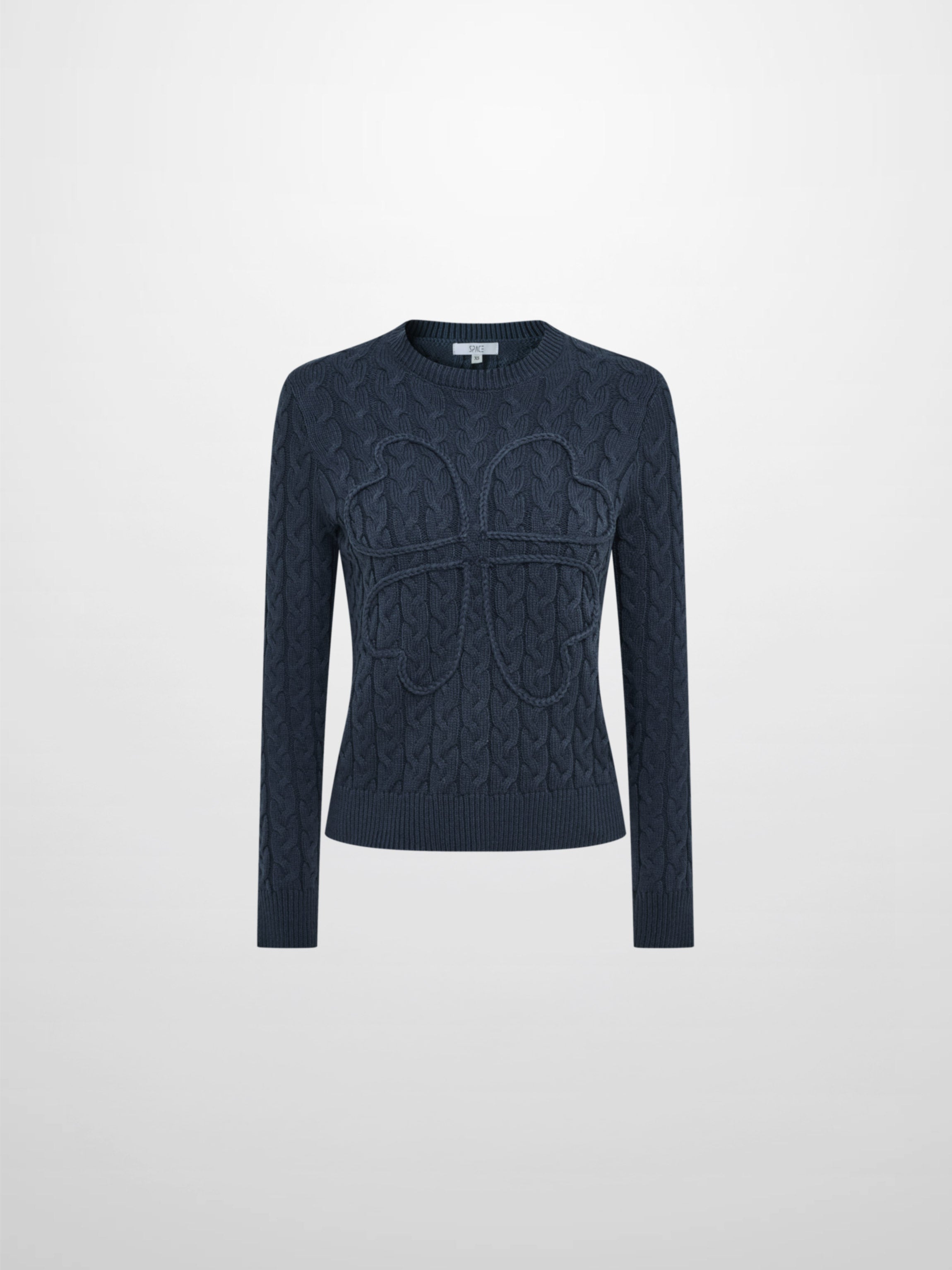 Braided Heart Cable Sweater - Navy