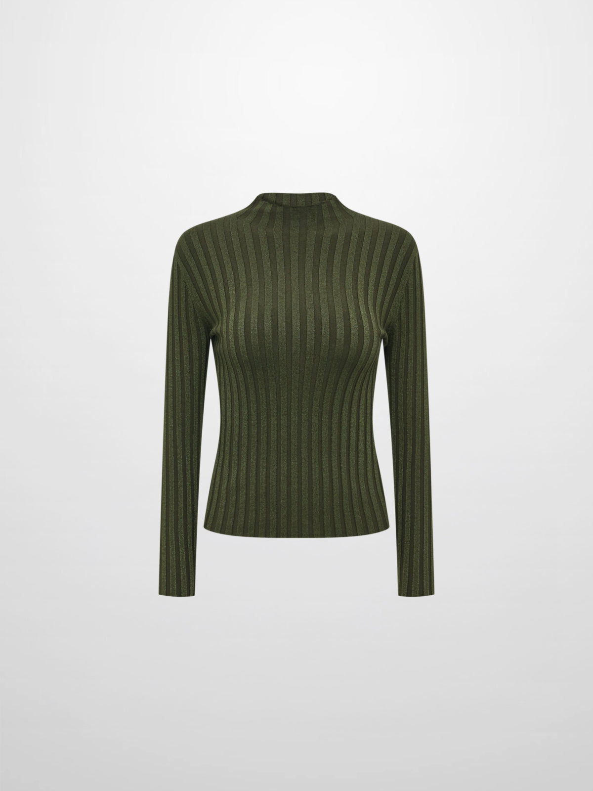 Lurex Ribbed Mock Neck Sweater - Olive