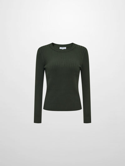 Soft Thin Ribbed Banded Sweater - Green