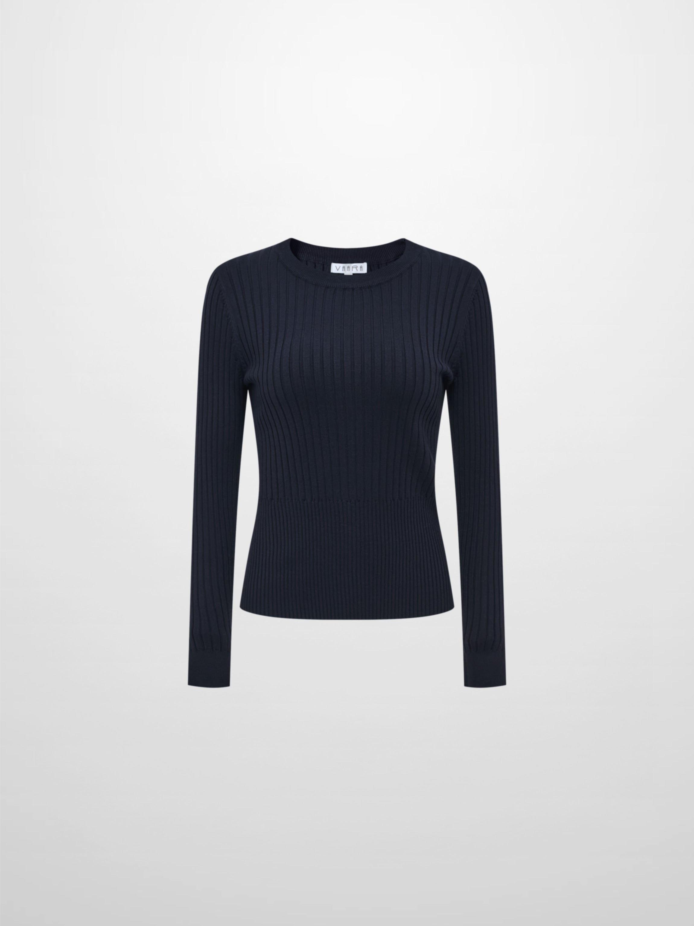 Soft Thin Ribbed Banded Sweater - Navy