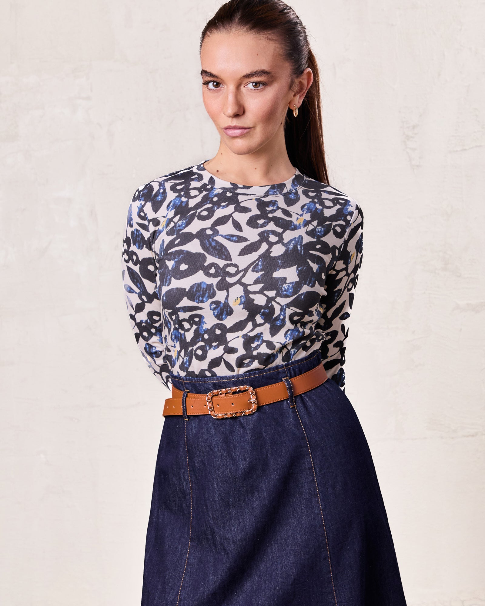 Basic Printed T-shirt-Black and Blue Mosaic