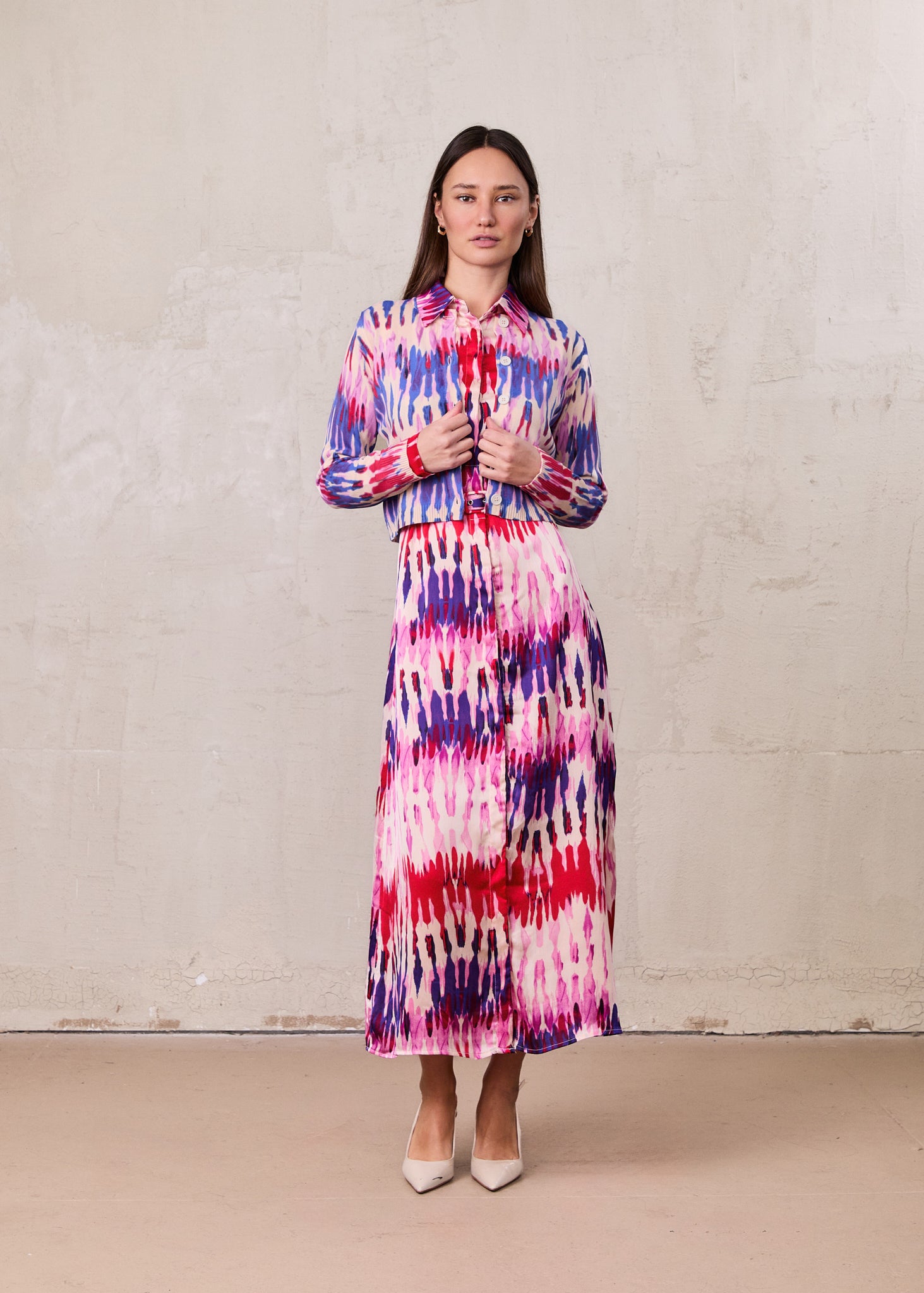 Buttoned Cardigan-Pink Watercolor