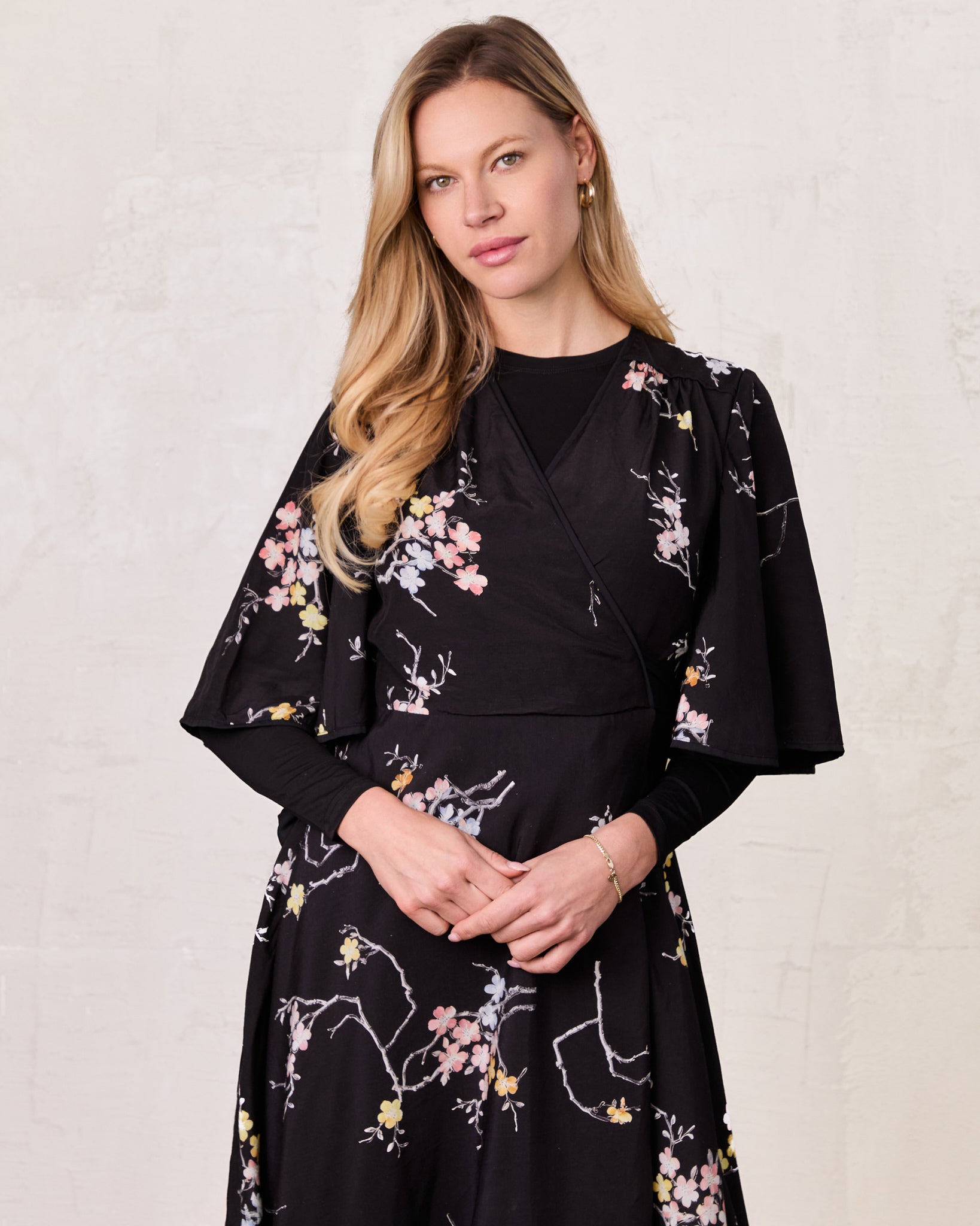 Flutter Sleeve Wrap Dress-Bunches of Floral