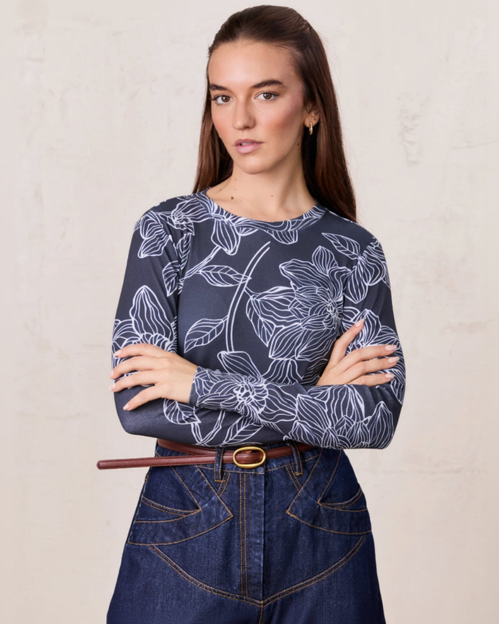 Basic Printed T-shirt-Navy/White Floral