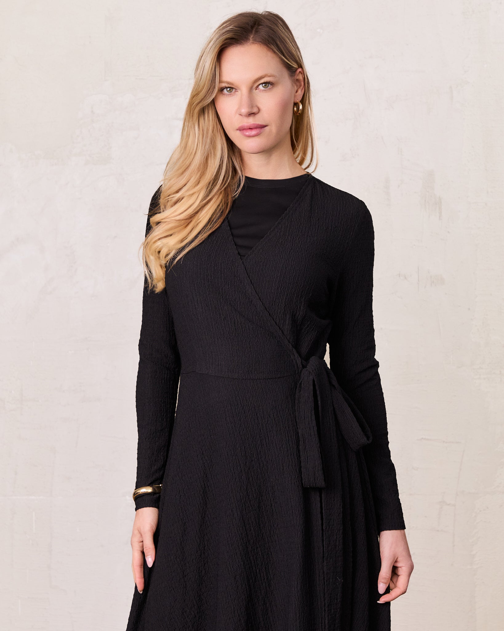 Textured Wrap Maxi Dress-Black