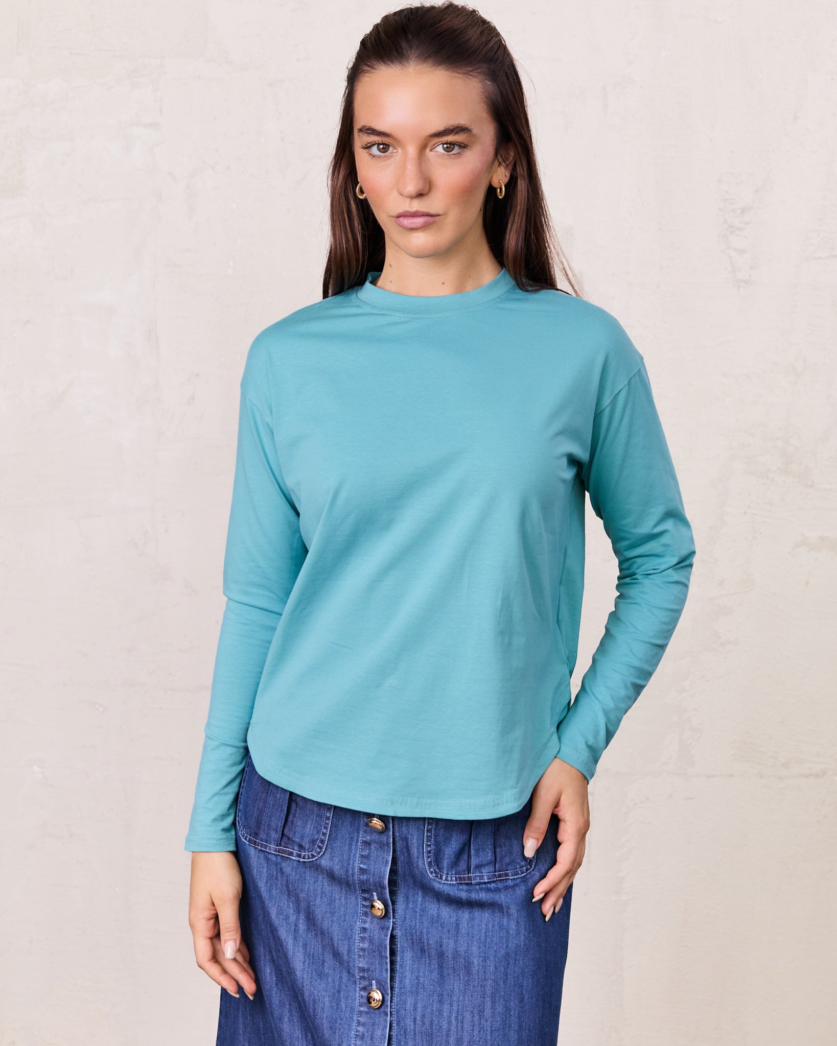 Oversized Rounded Hem T-Shirt-Teal