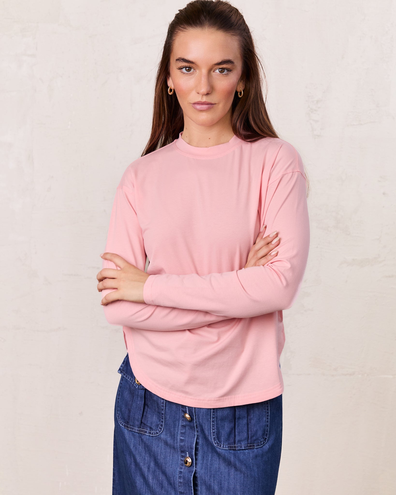 Oversized Rounded Hem T-Shirt-Peach