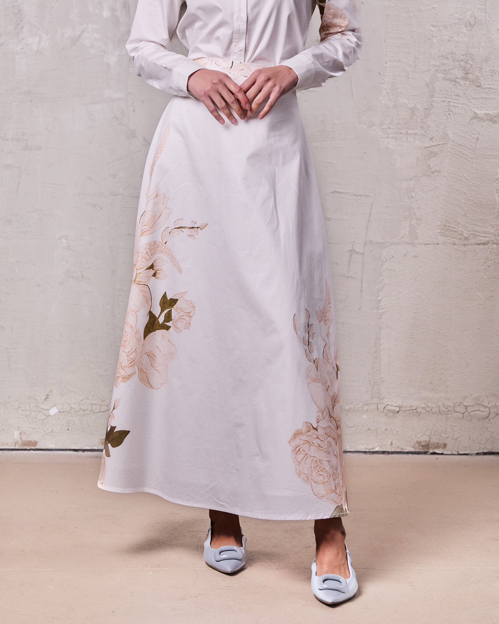 Floral Design Skirt-White