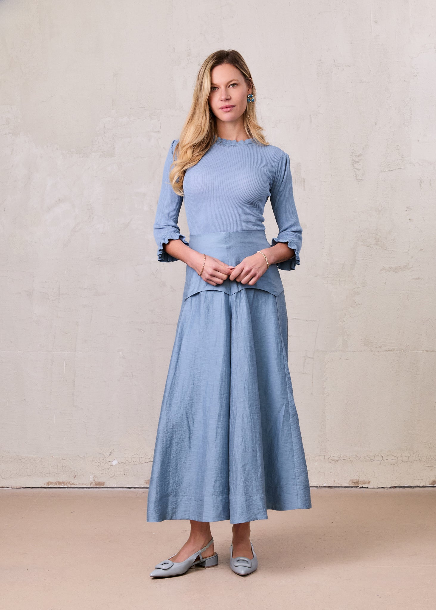 Ruffle Sweater-Light Blue