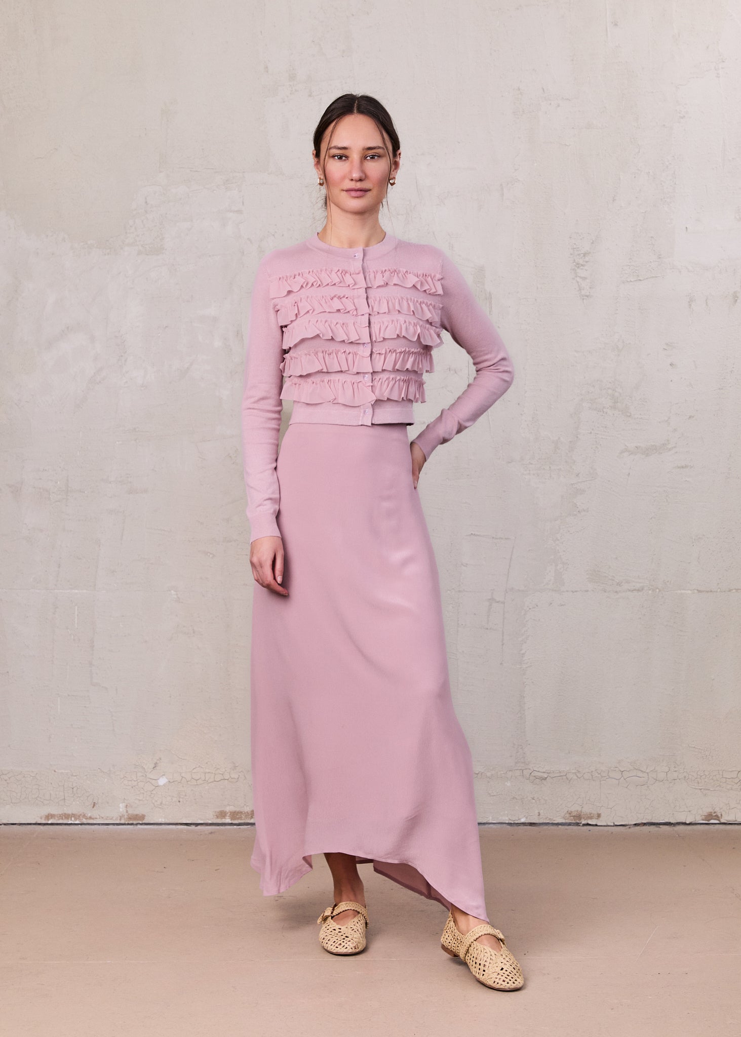 Curved Hem Maxi Skirt-Mauve