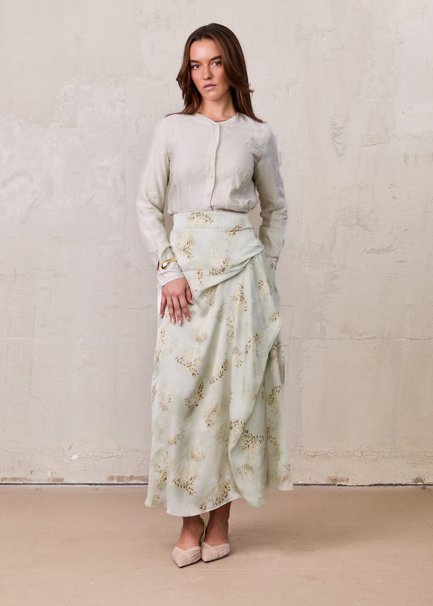 Gathered Overlay Skirt-Mint Floral