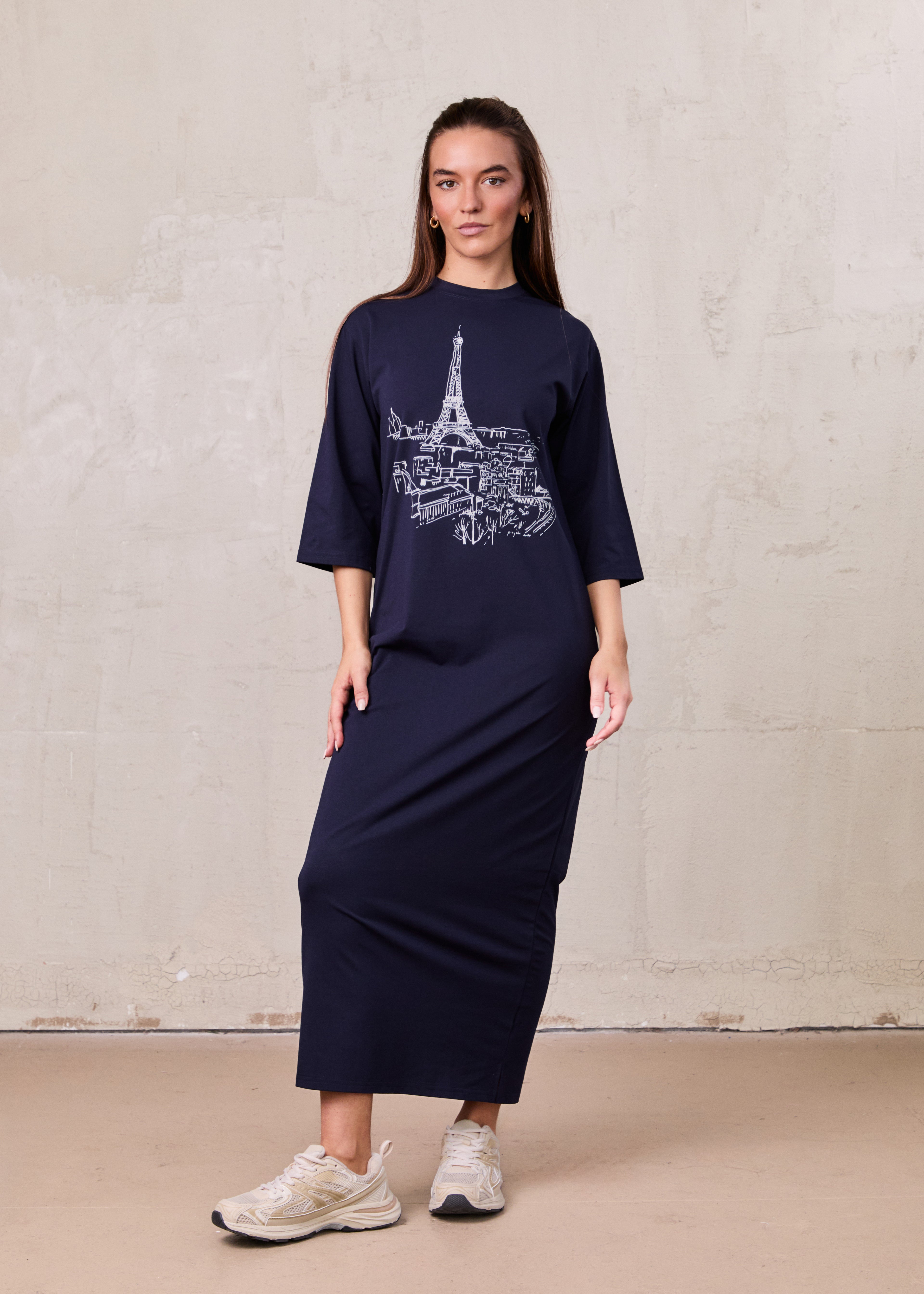 Maxi T-Shirt Dress-Navy/White Tower