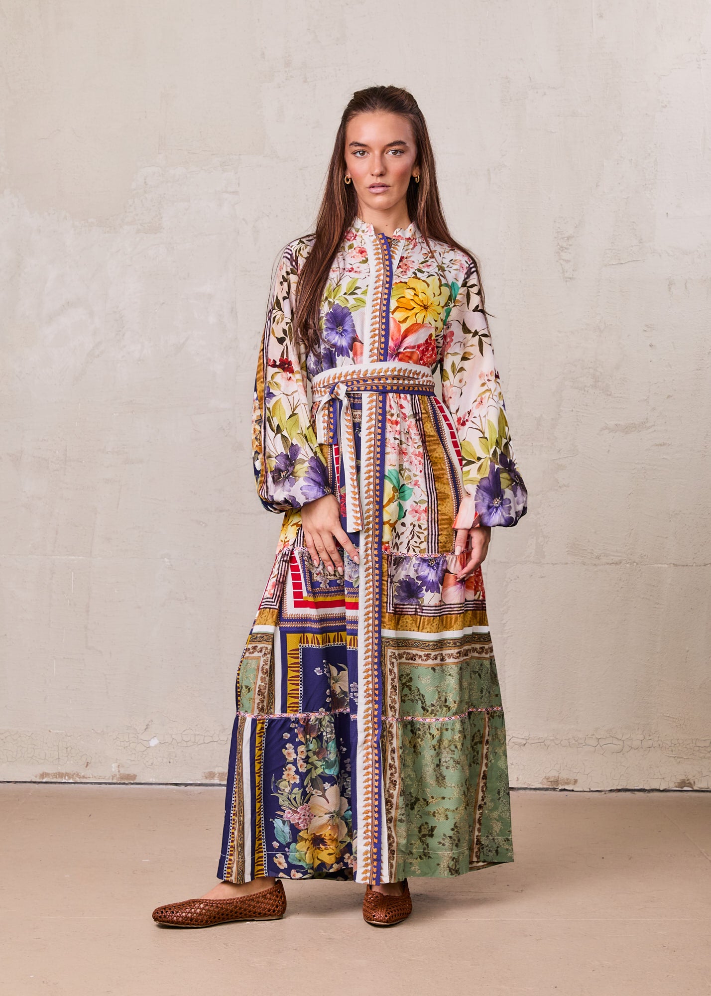 peasant long sleeve dress Peasant Belted Dress-Multi Colored – Fame on Central