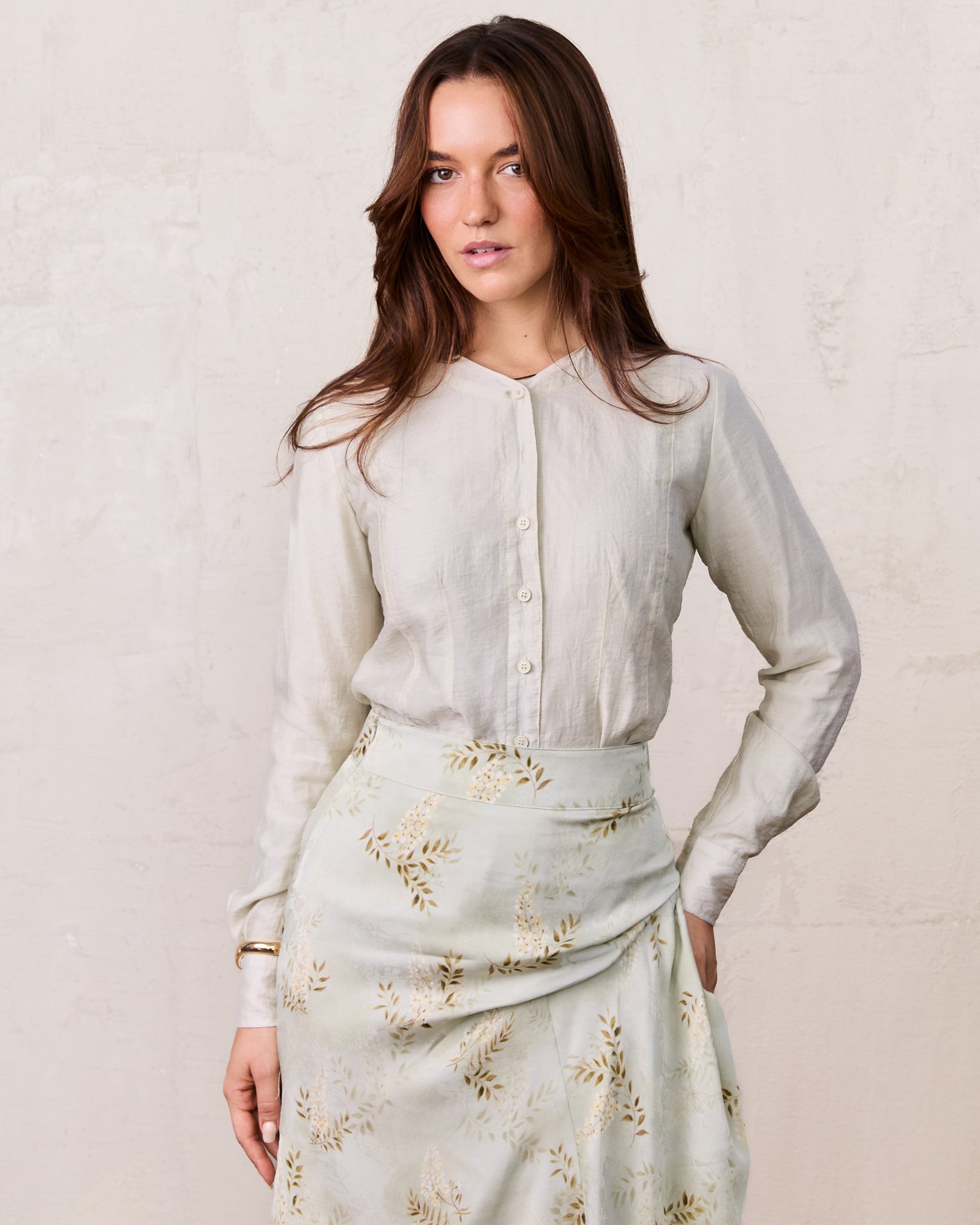 High V Neck Blouse-Mint