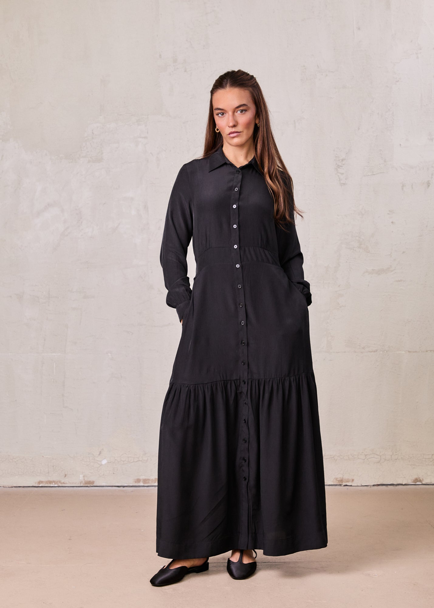 Prairie Bottom Shirt Dress-Black