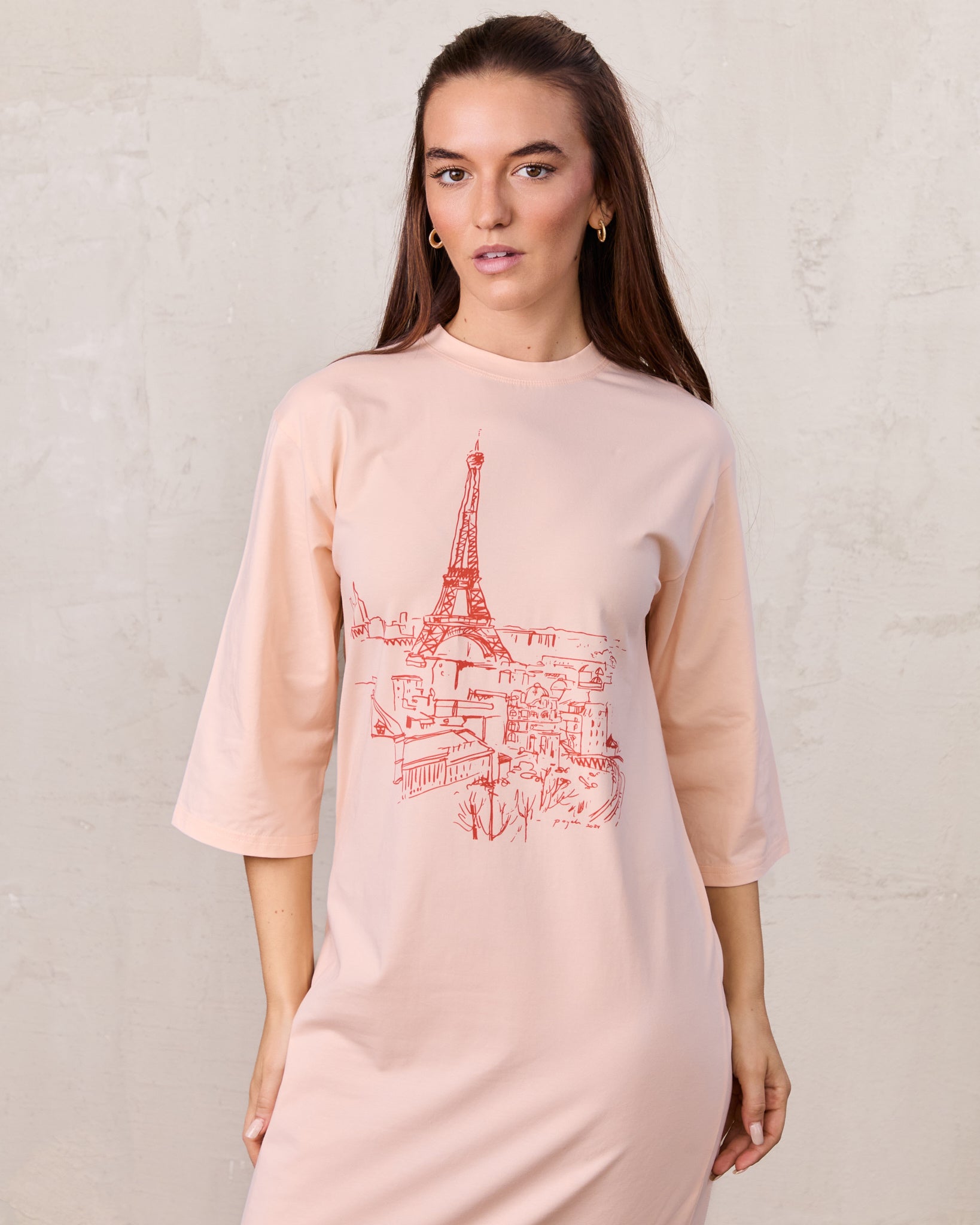 Maxi T-Shirt Dress-Yellow/Peach Tower