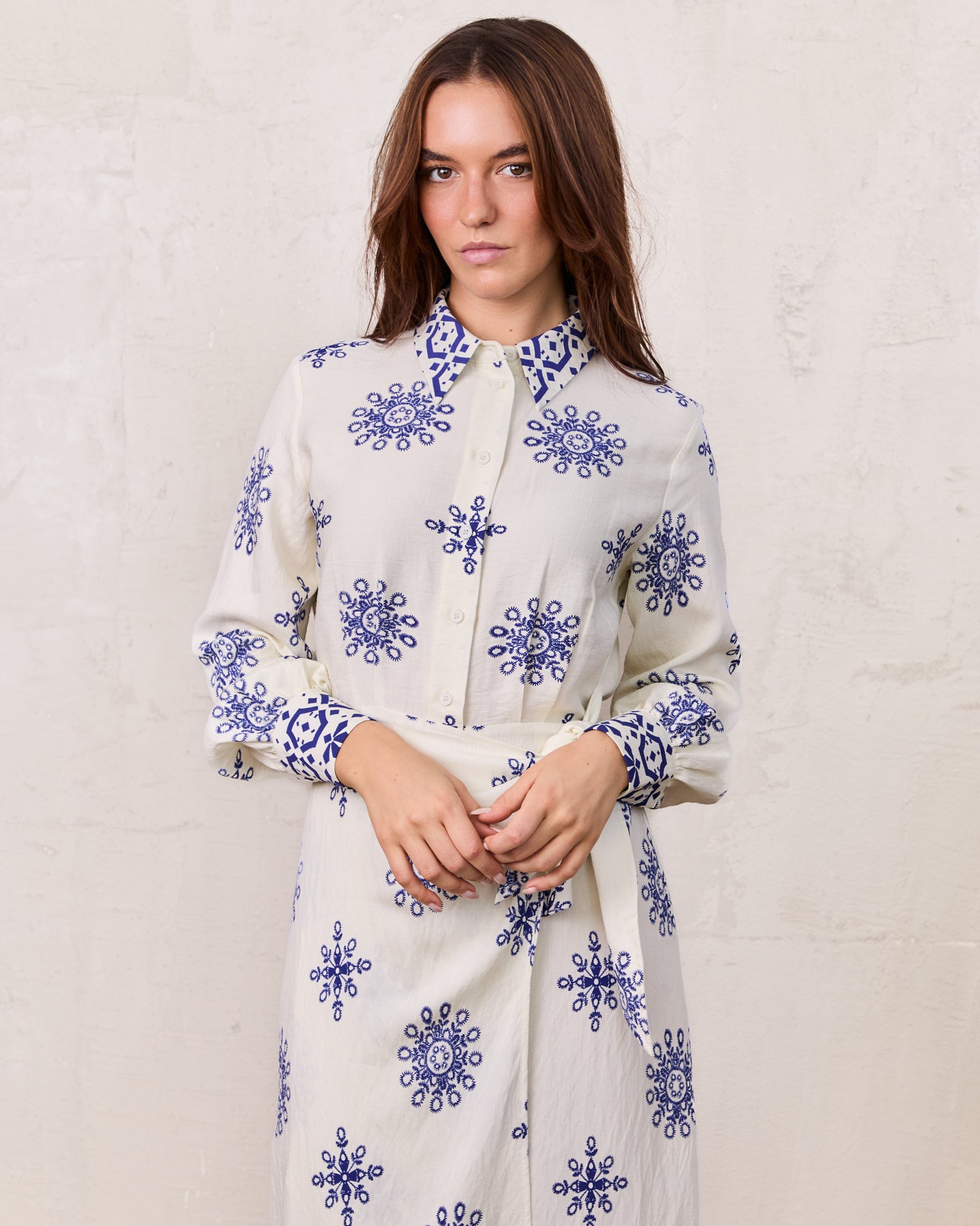 Wrap Shirtdress-Blue Medallion