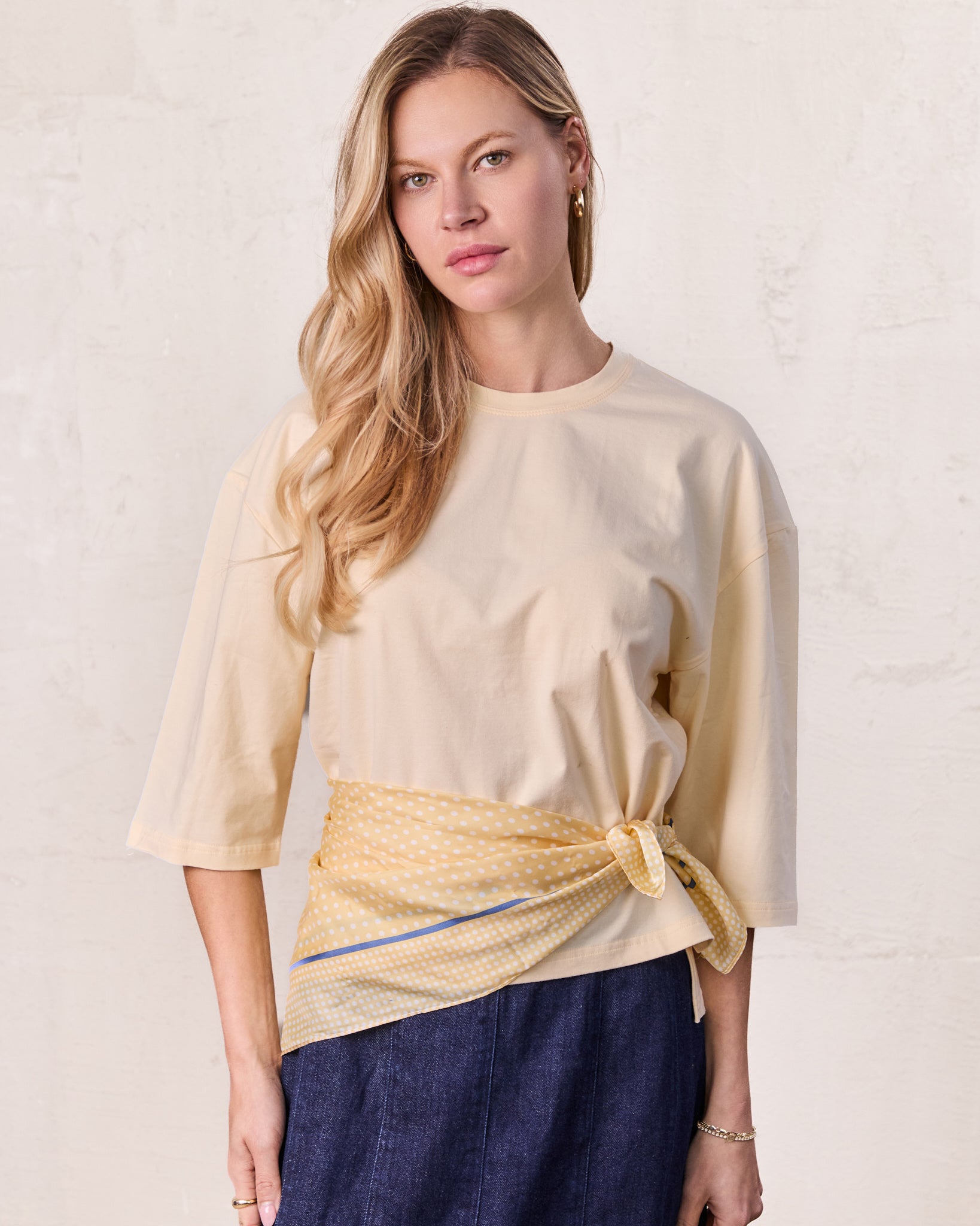 Oversized Rounded Hem T-Shirt-Yellow