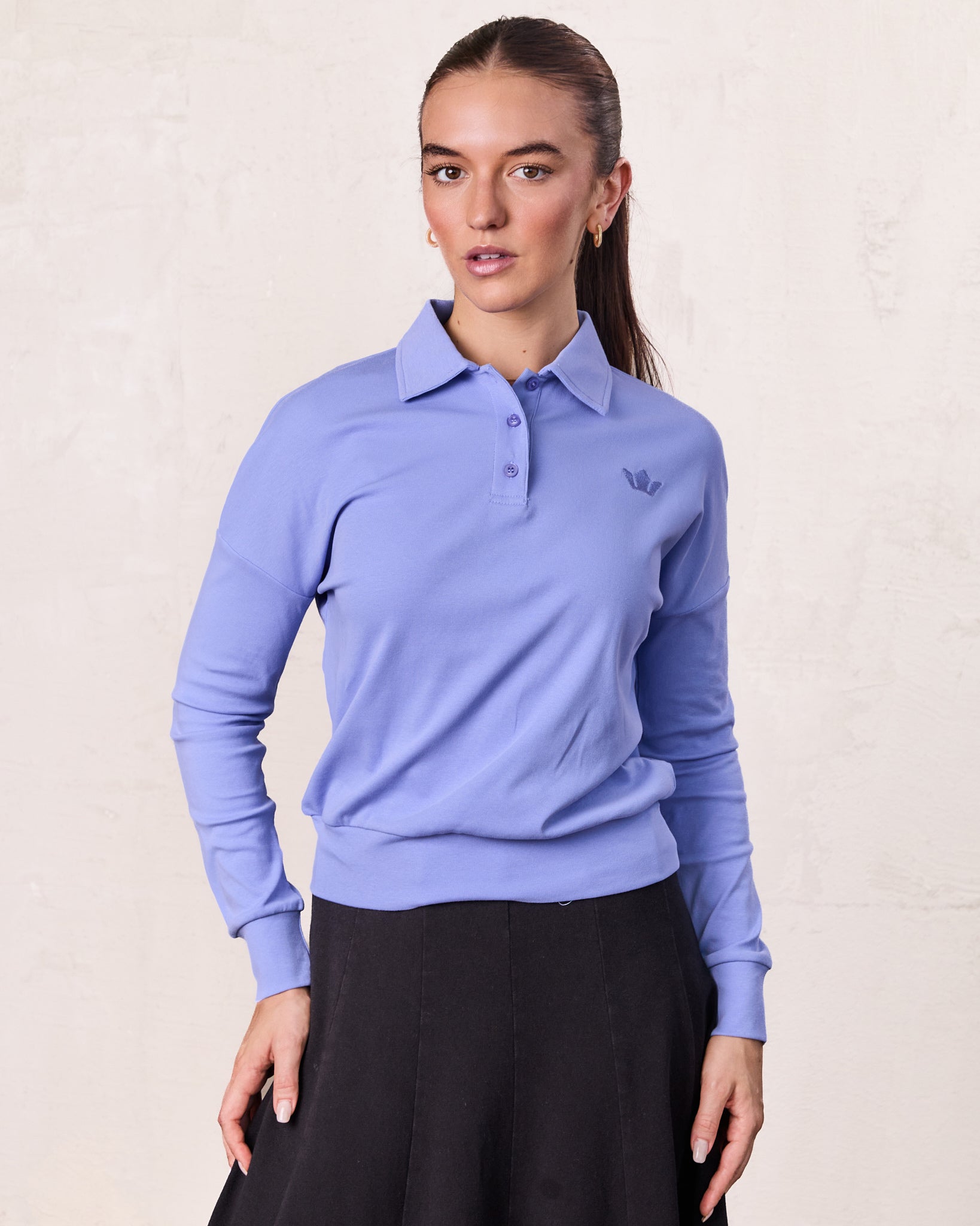 Collared Bomber Tee-Periwinkle
