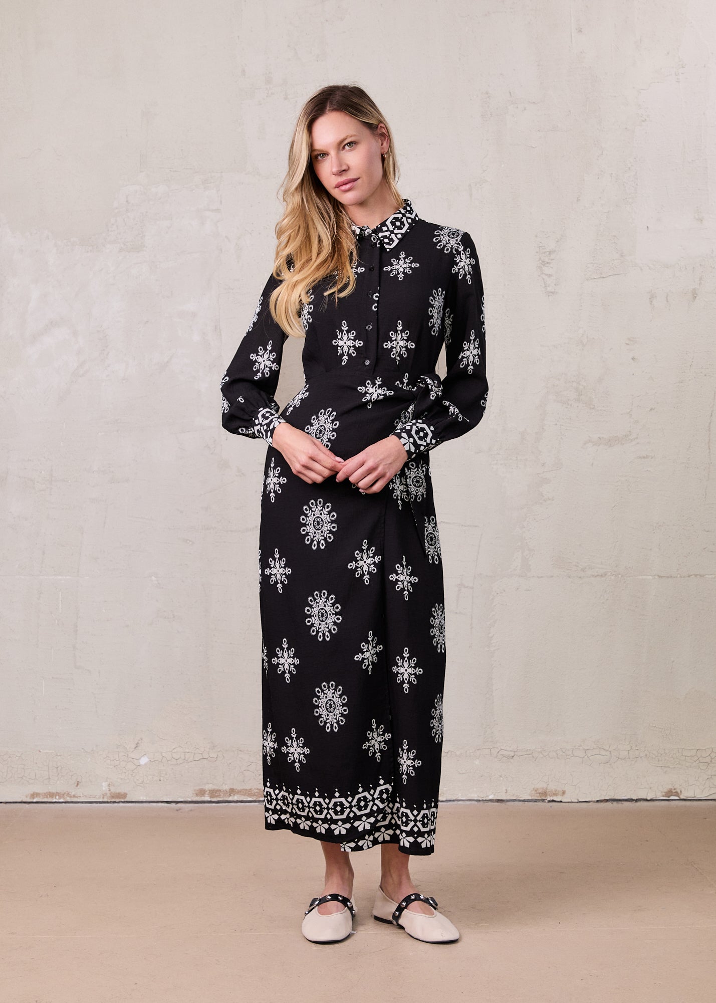 Wrap Shirtdress-Black Medallion