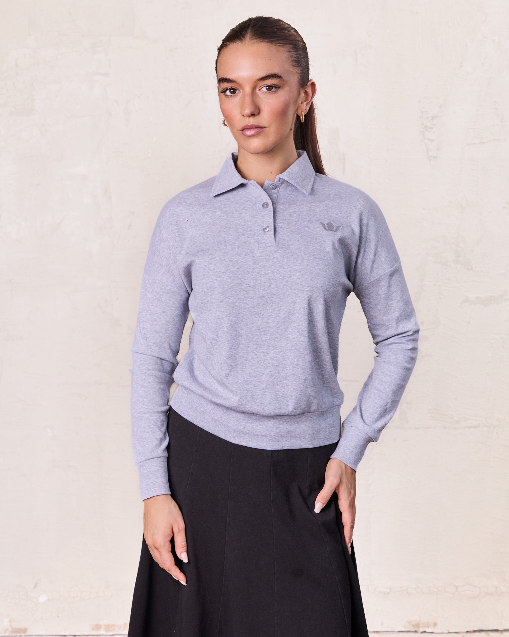 Collared Bomber Tee-Heathered Grey