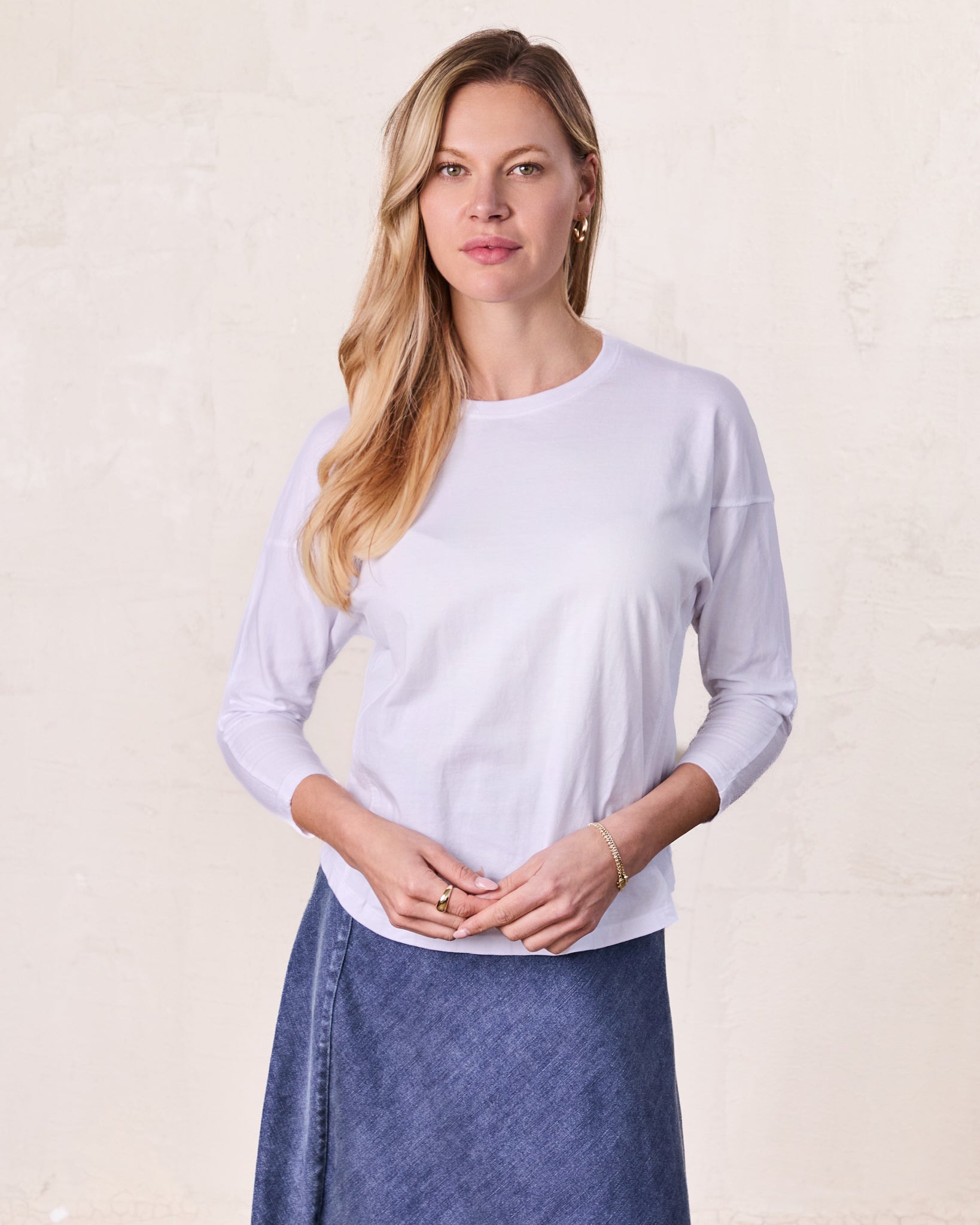 Oversized Rounded Hem T-Shirt-White