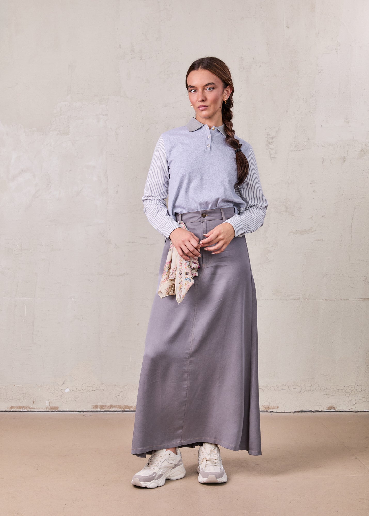 Lightweight A-Line Skirt-Grey