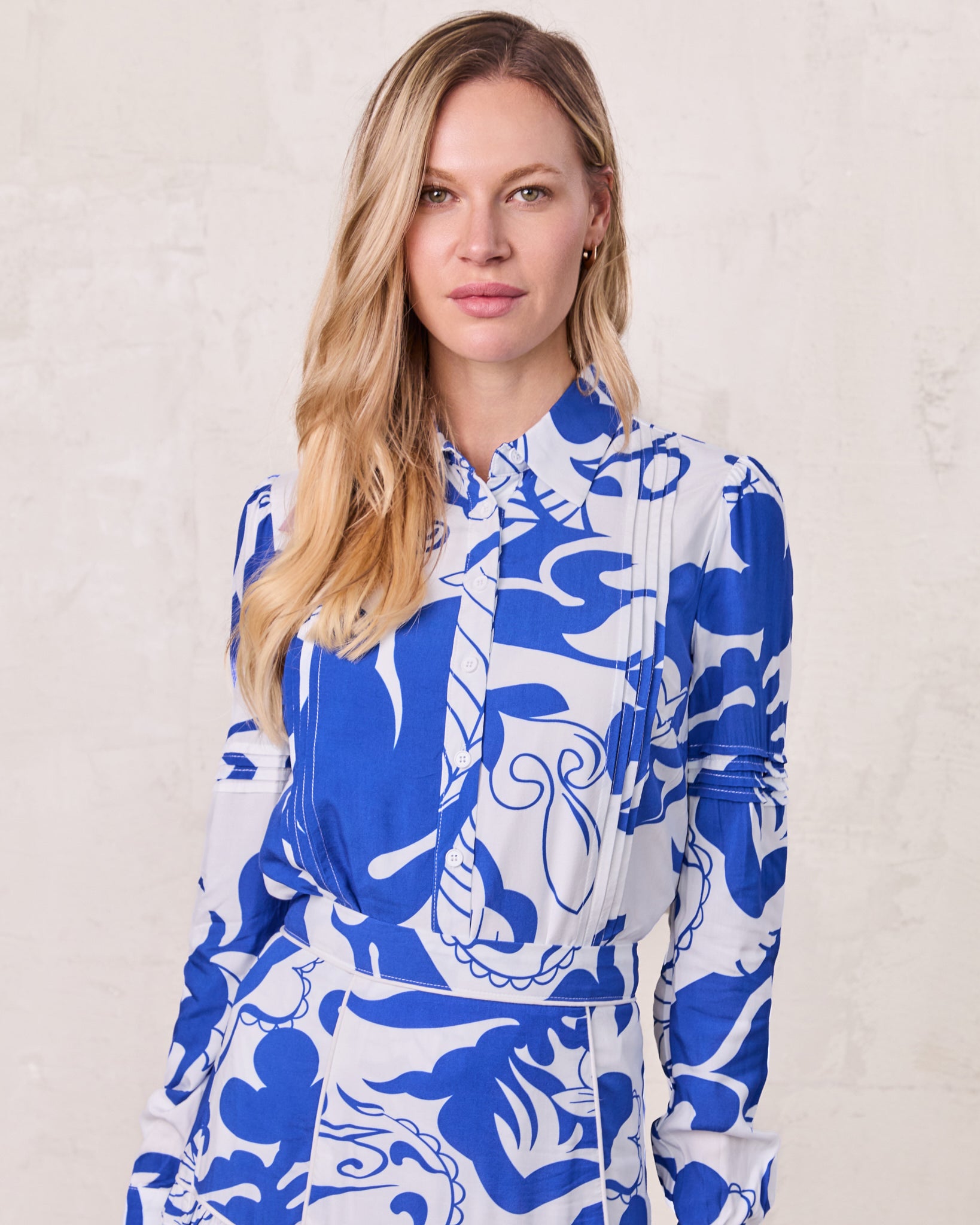 Pintuck Detail Blouse-Blue Carolina Floral